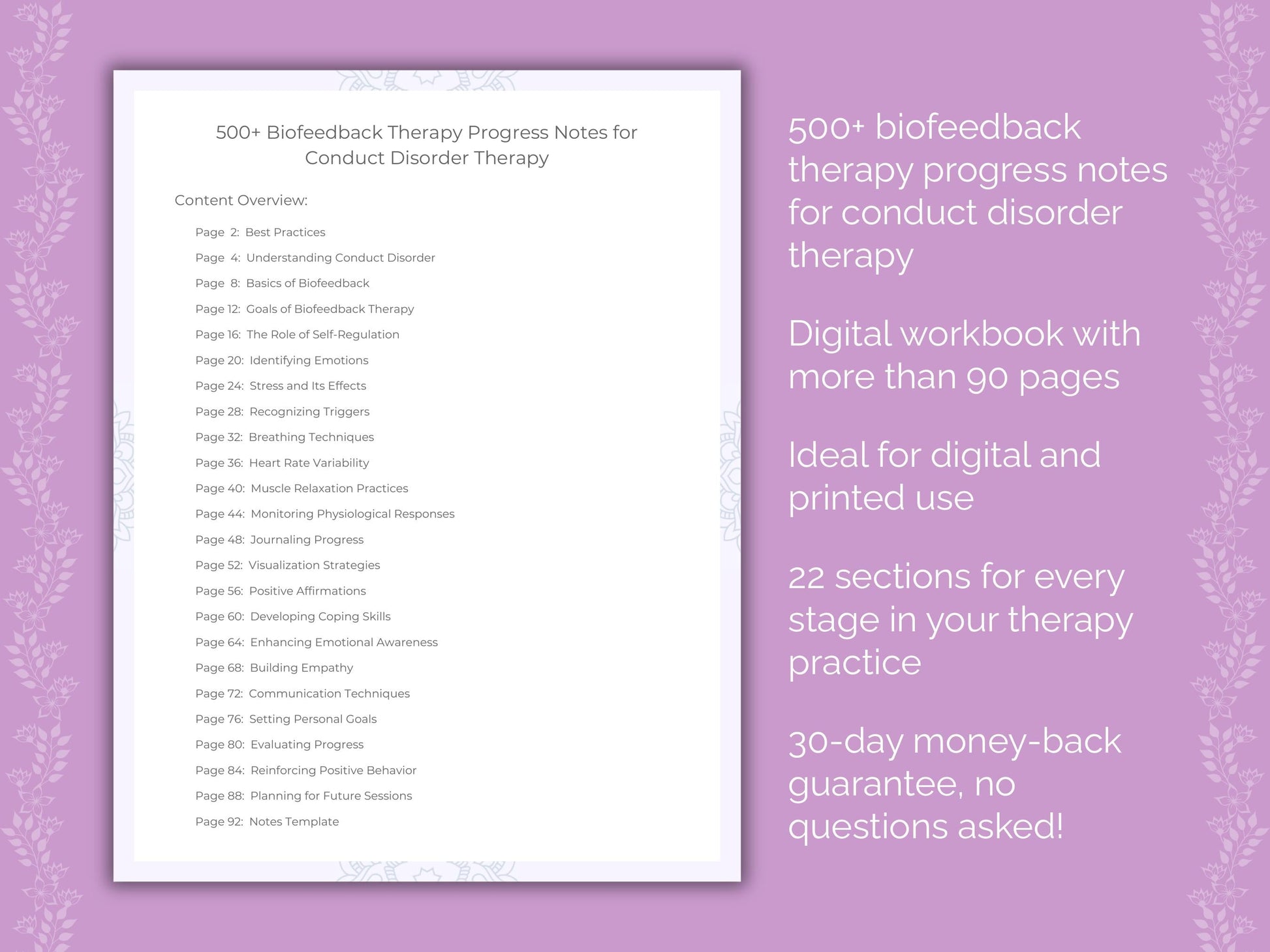 Conduct Disorder Biofeedback Therapy Therapist Worksheets