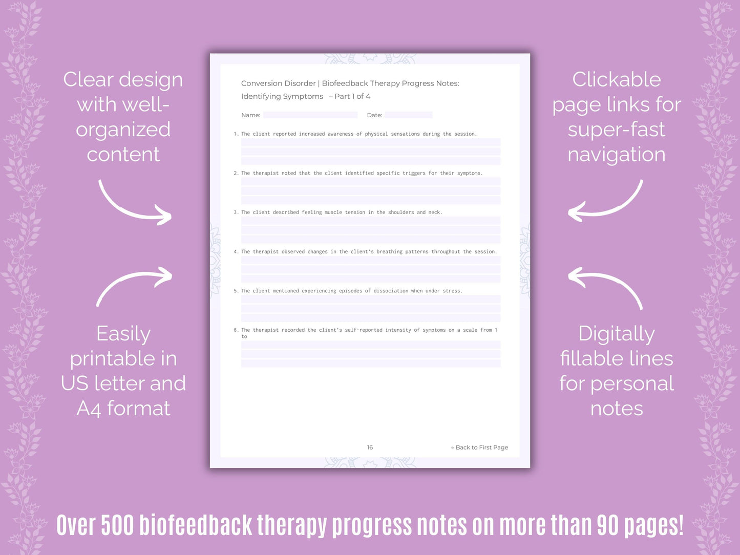 Conversion Disorder Biofeedback Therapy Counseling Templates