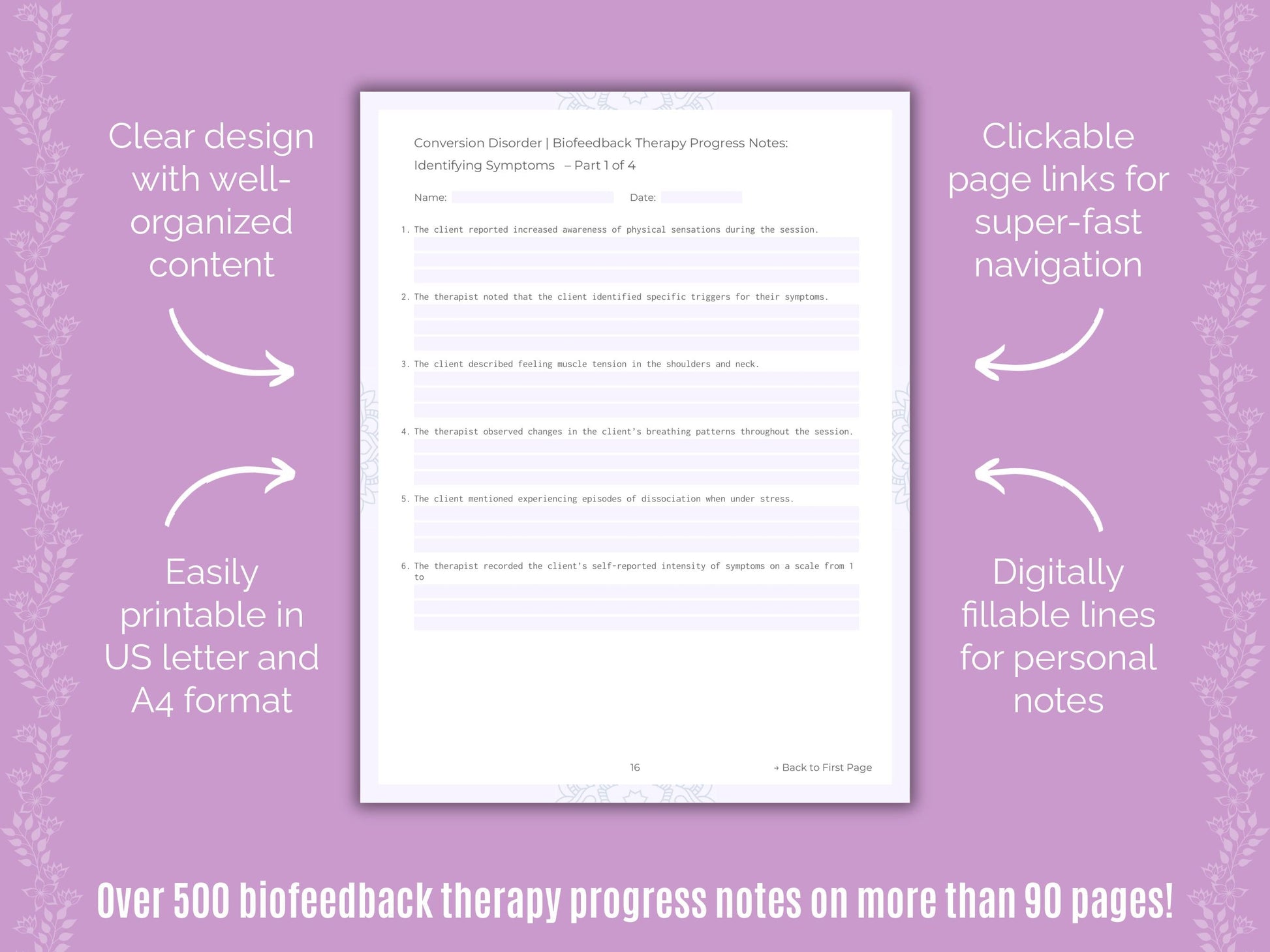 Conversion Disorder Biofeedback Therapy Counseling Templates