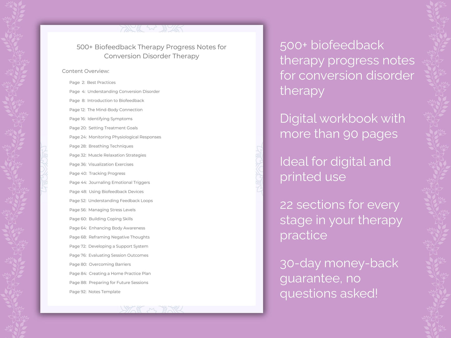 Conversion Disorder Biofeedback Therapy Therapist Worksheets