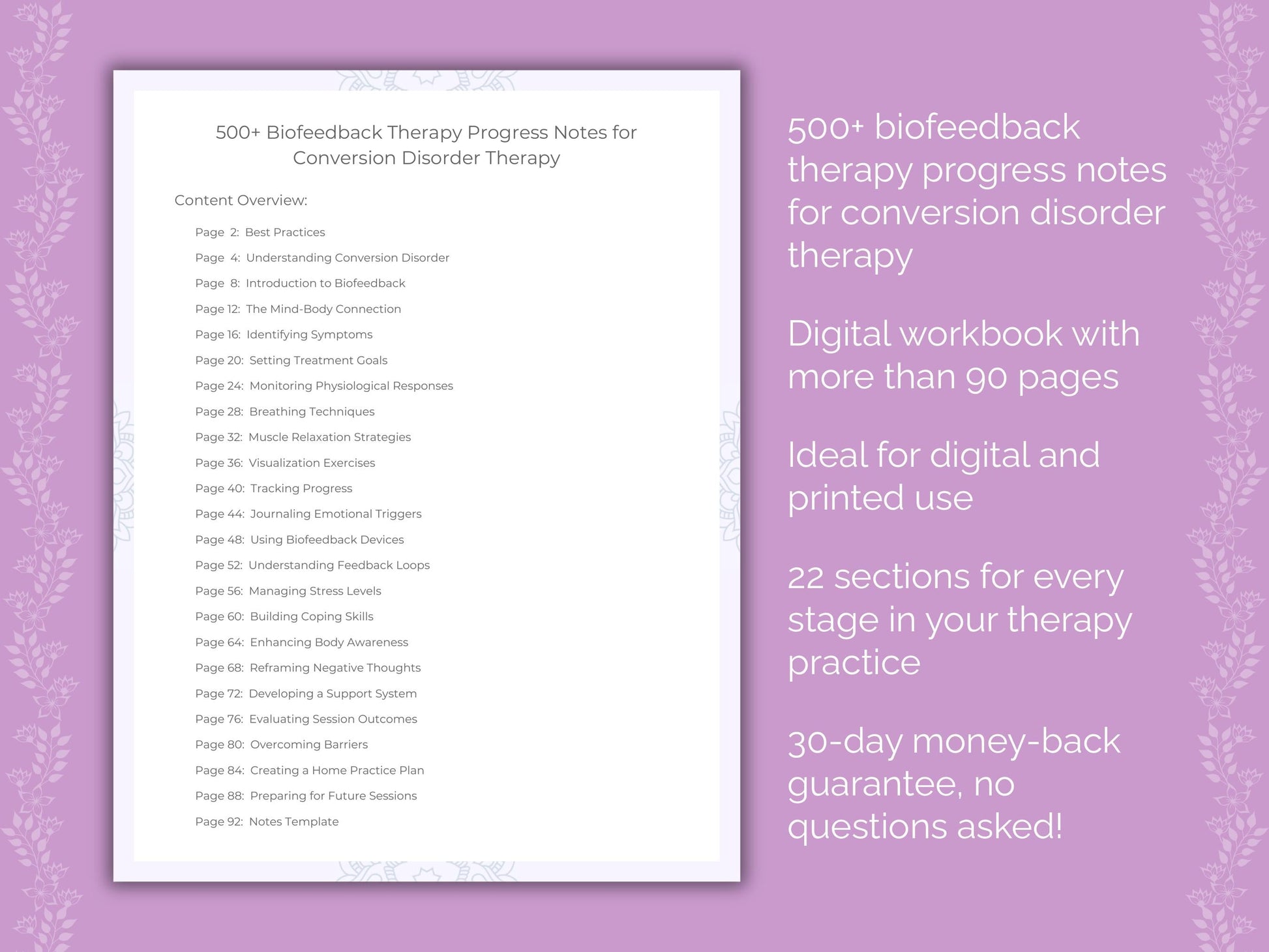 Conversion Disorder Biofeedback Therapy Therapist Worksheets