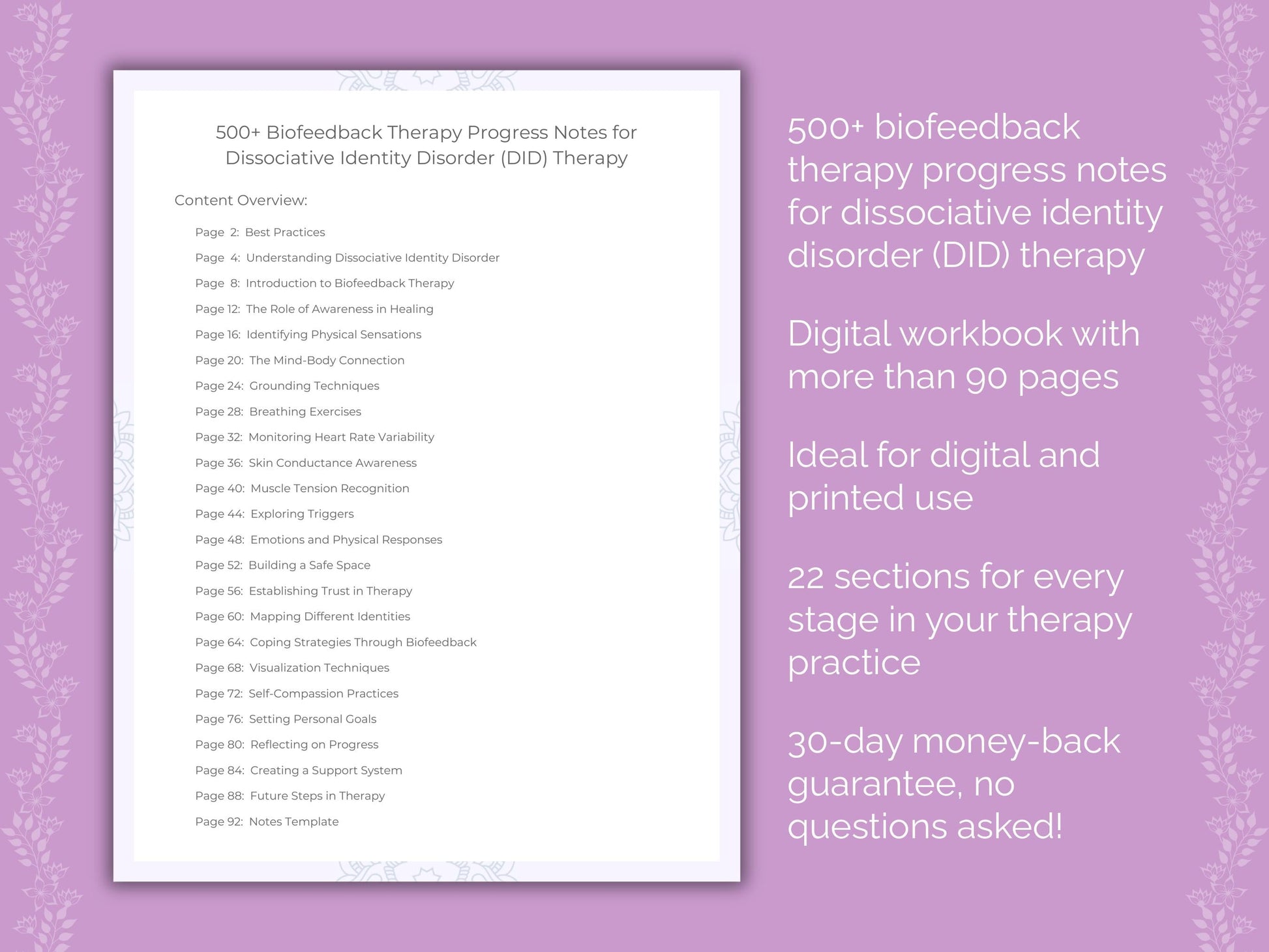 Dissociative Identity Disorder (DID) Biofeedback Therapy Therapist Worksheets