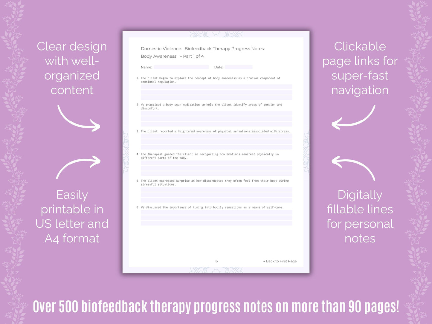 Domestic Violence Biofeedback Therapy Counseling Templates