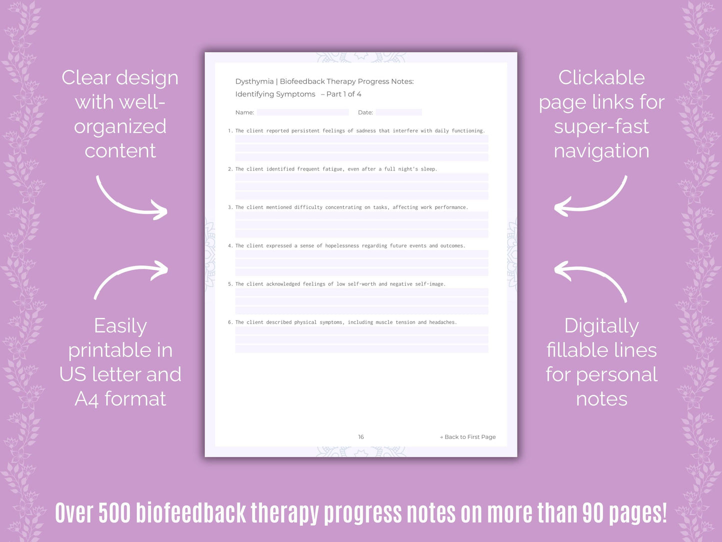 Dysthymia Biofeedback Therapy Counseling Templates