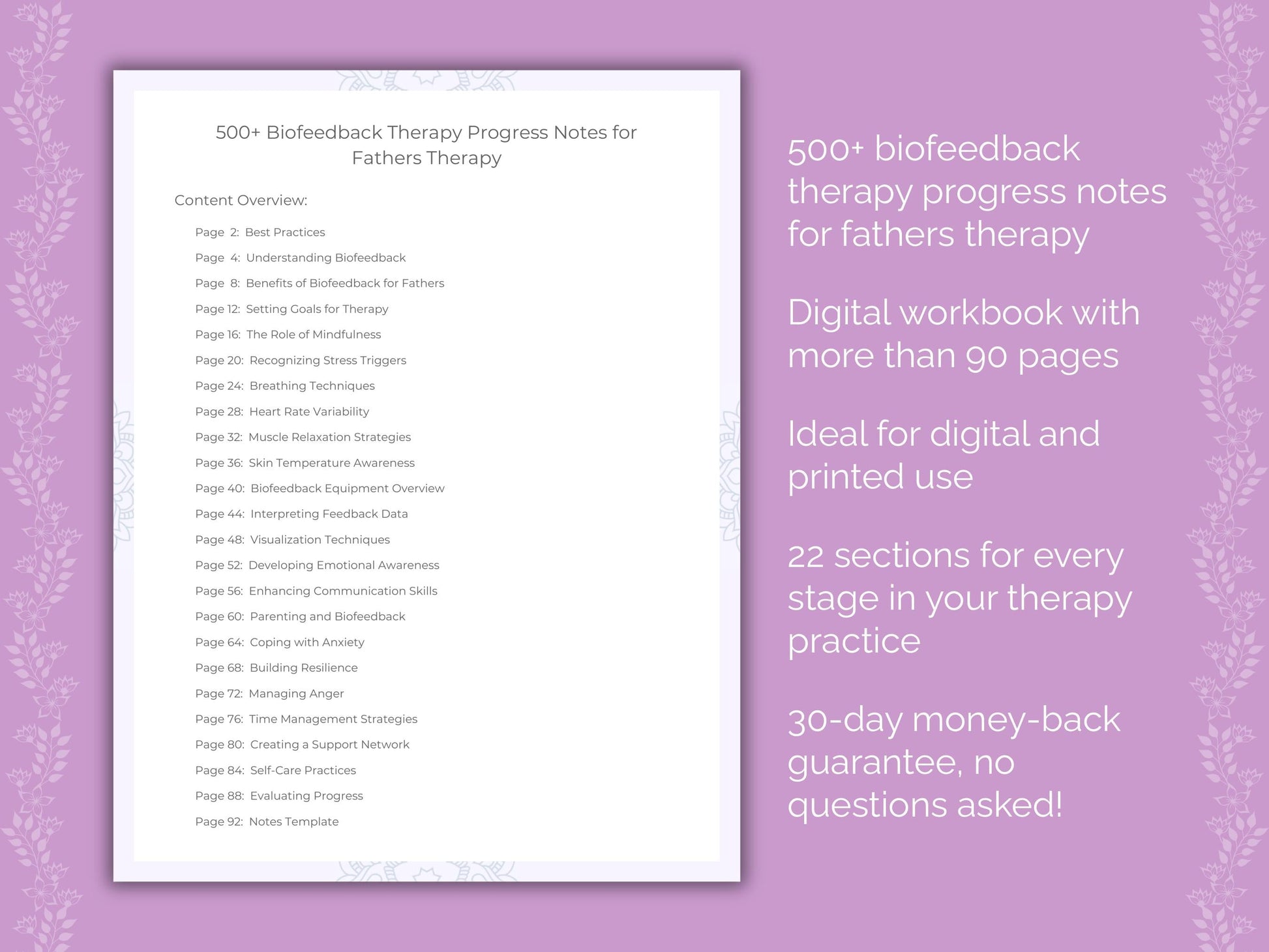 Fathers Biofeedback Therapy Therapist Worksheets