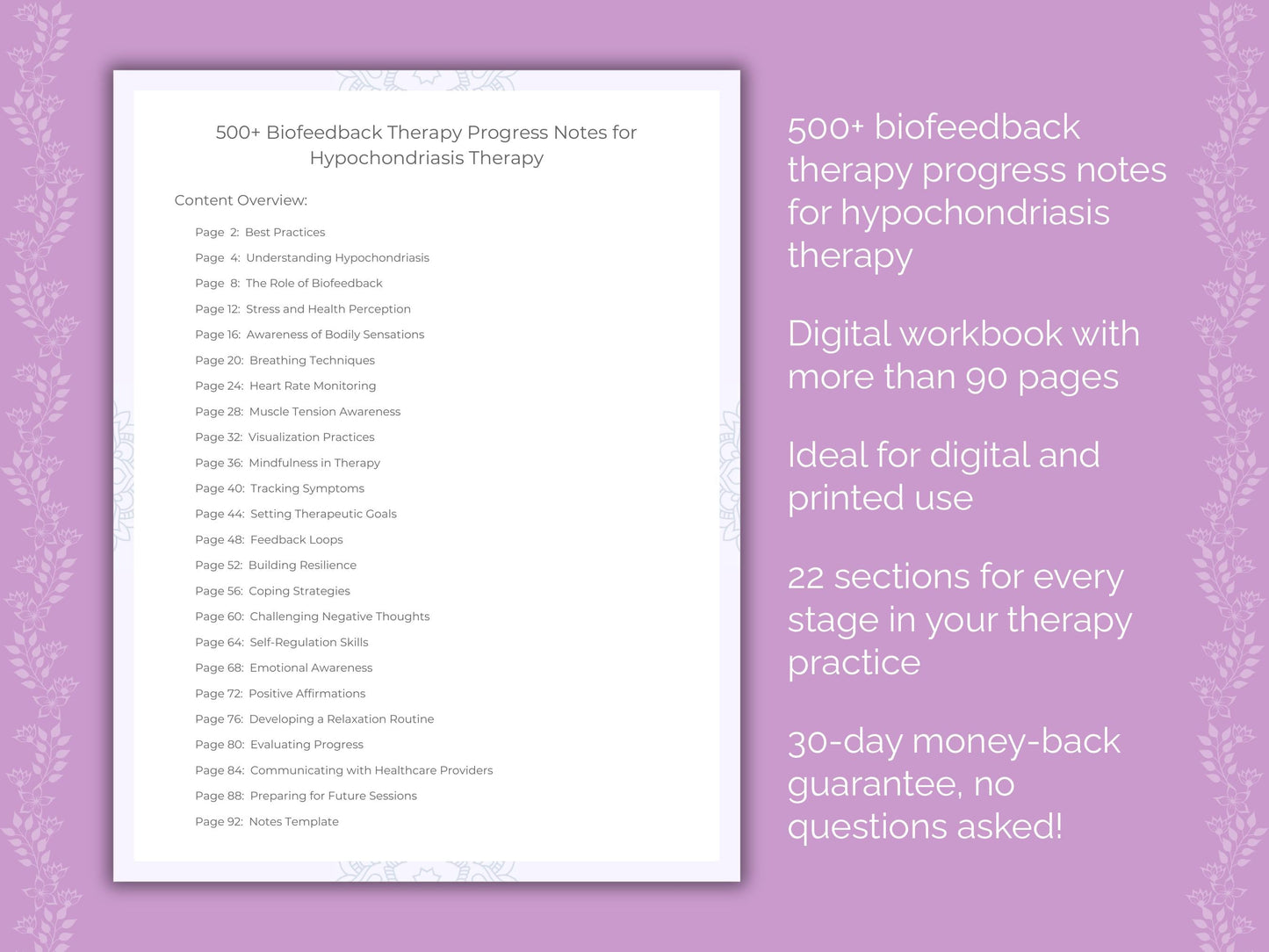 Hypochondriasis Biofeedback Therapy Therapist Worksheets