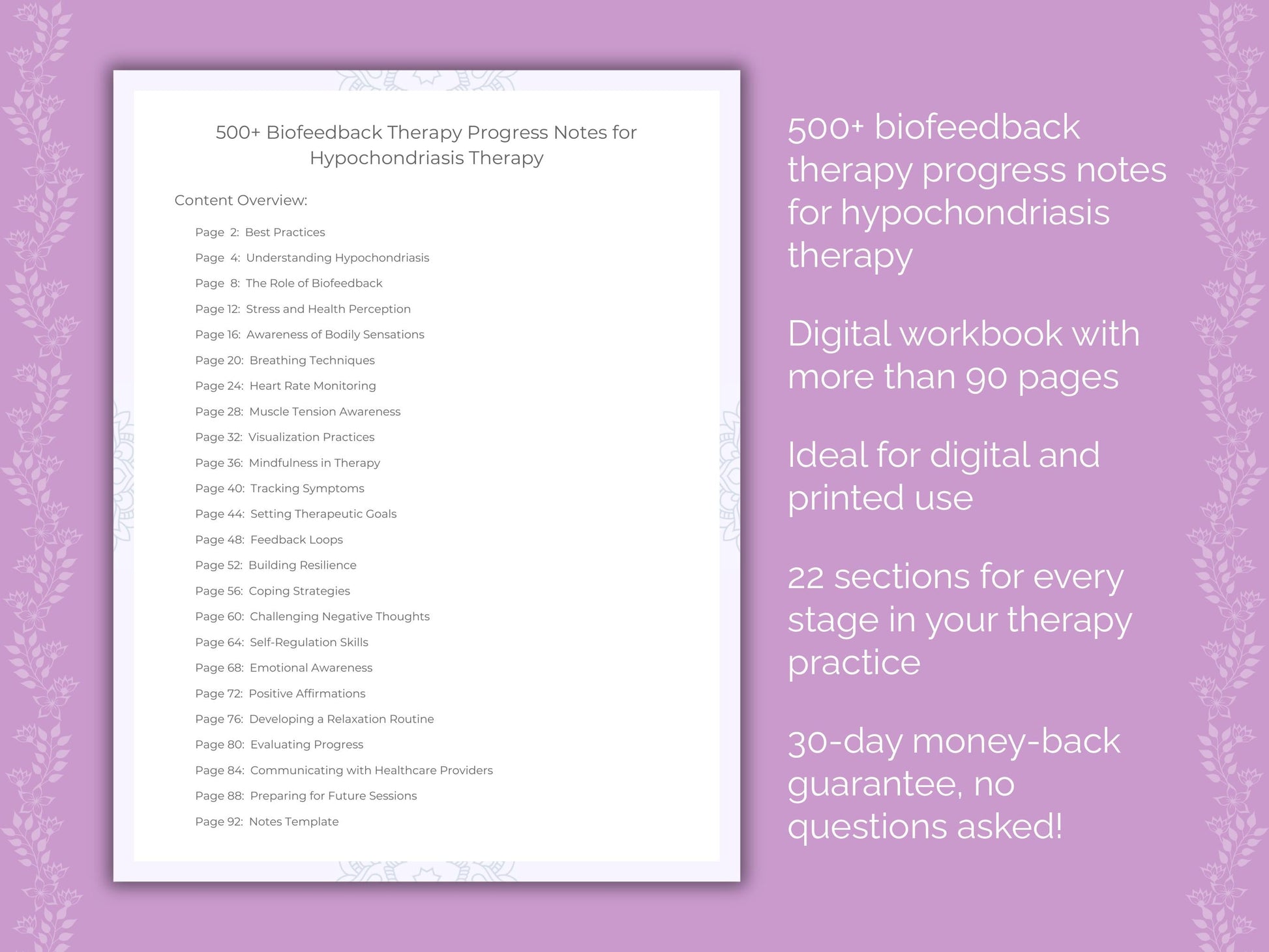 Hypochondriasis Biofeedback Therapy Therapist Worksheets