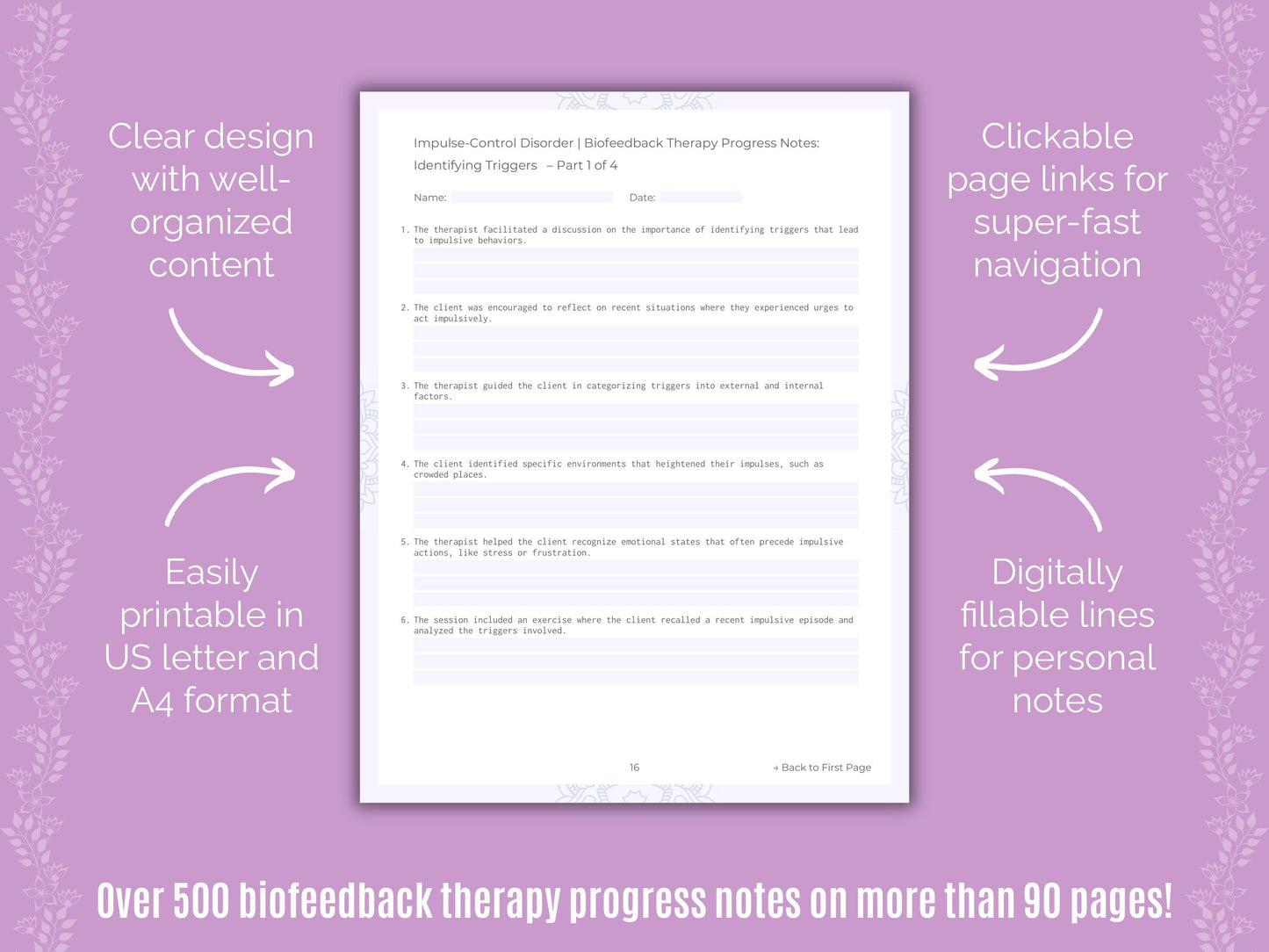 Impulse-Control Disorder (ICD) Biofeedback Therapy Counseling Templates