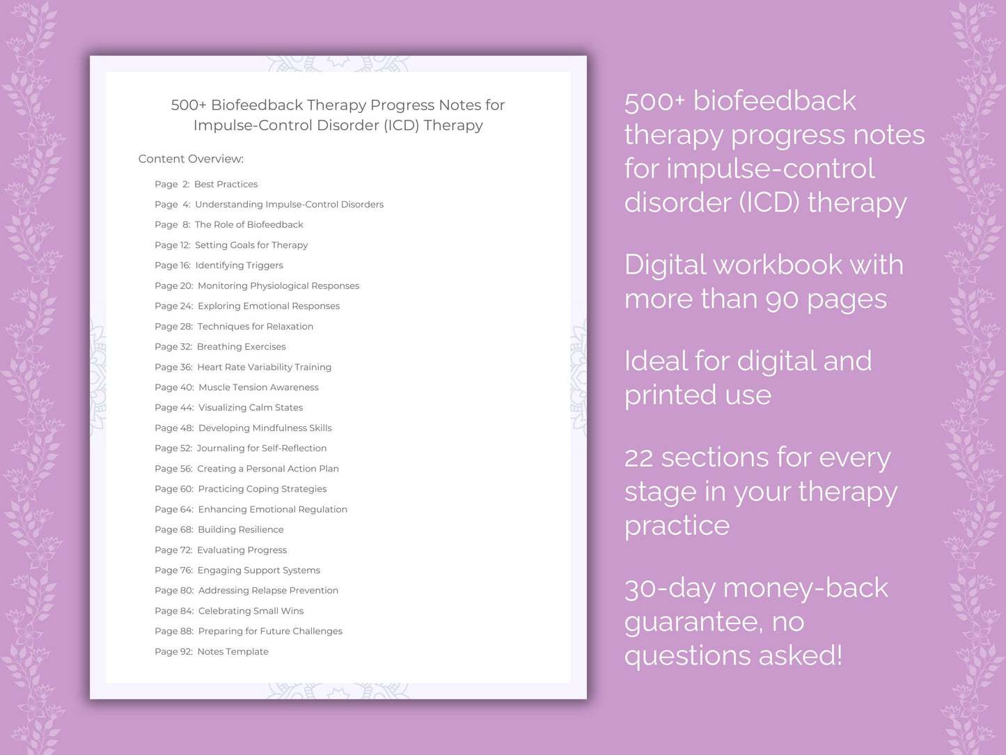 Impulse-Control Disorder (ICD) Biofeedback Therapy Therapist Worksheets