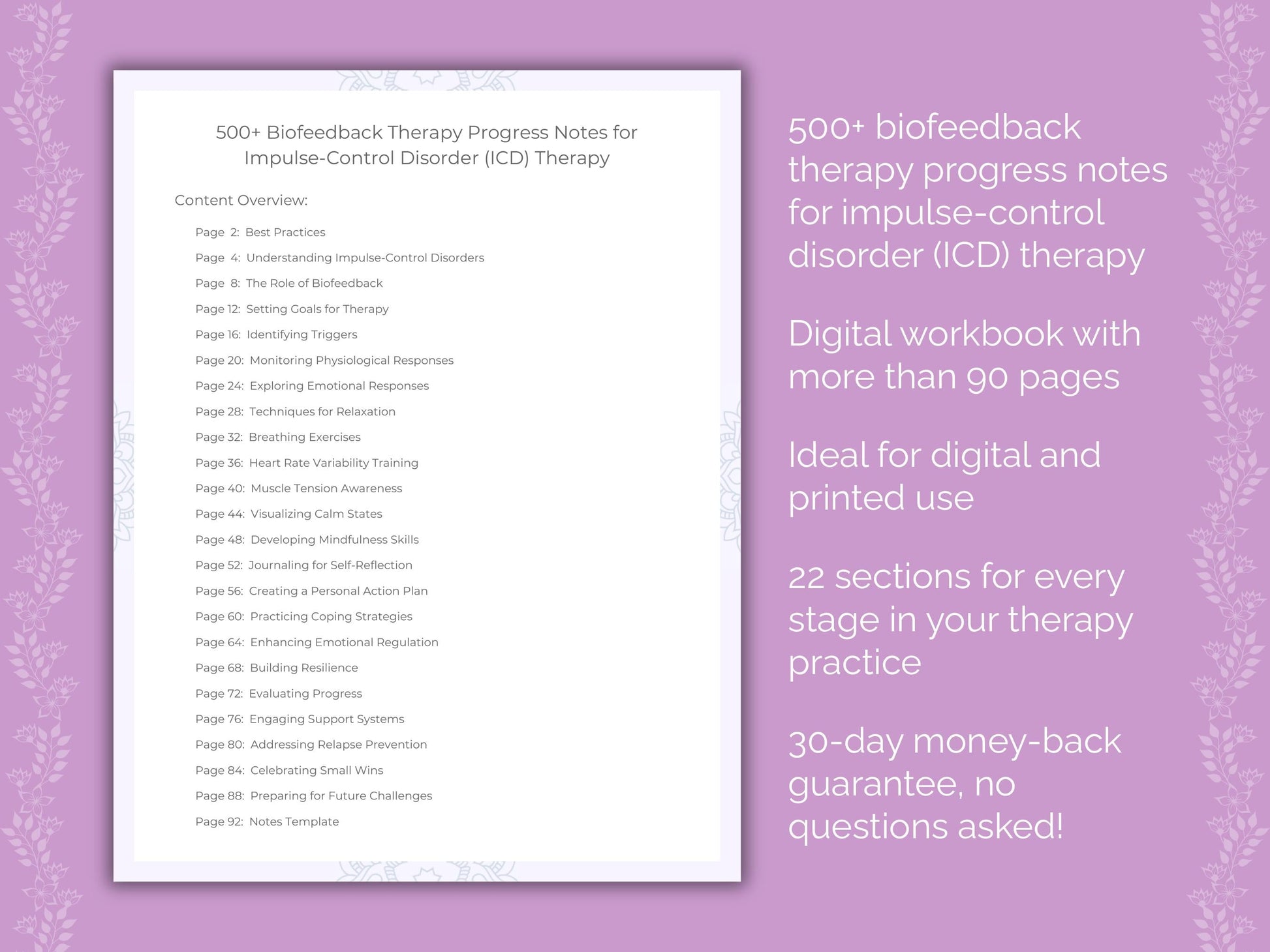 Impulse-Control Disorder (ICD) Biofeedback Therapy Therapist Worksheets