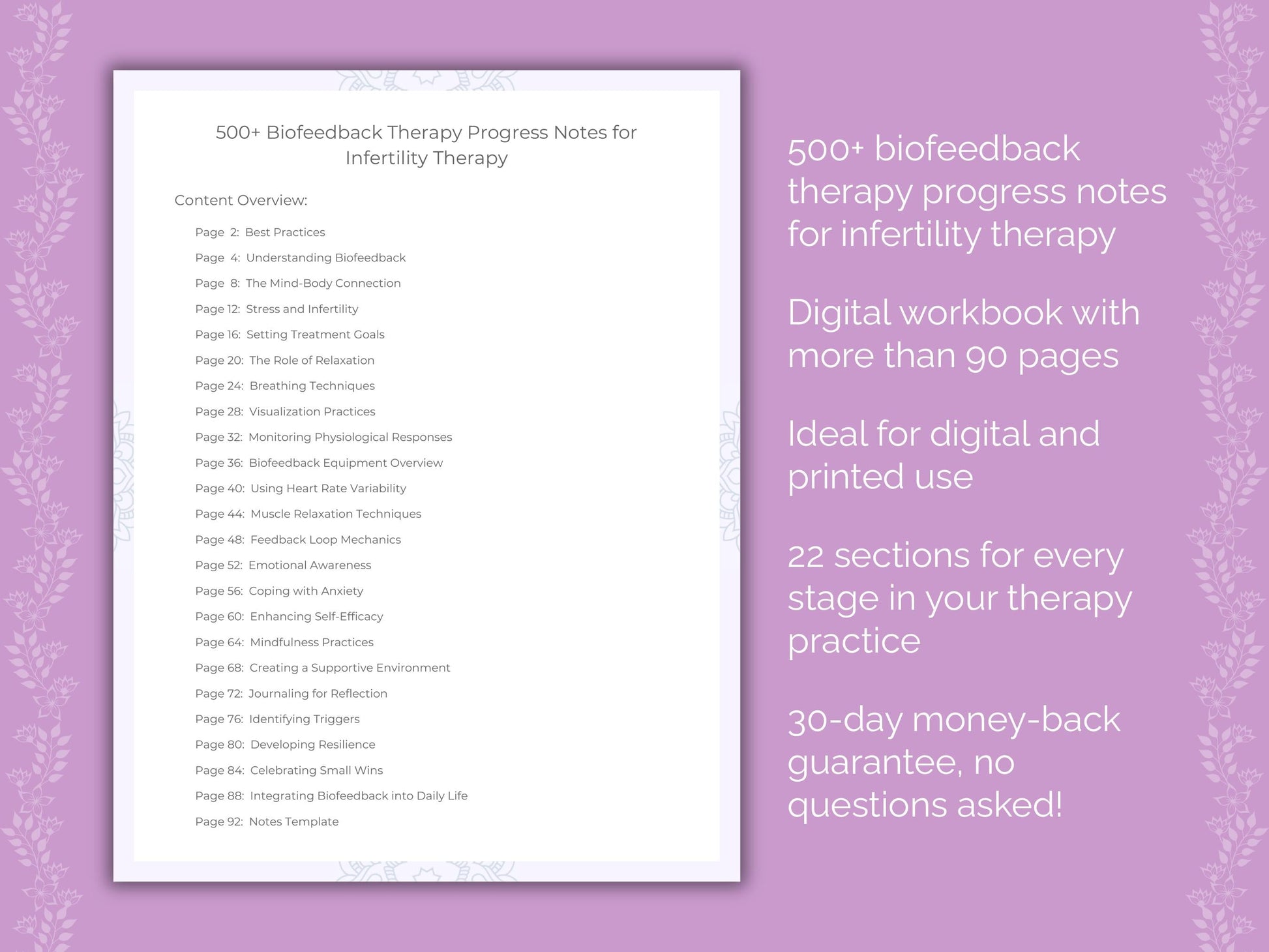 Infertility Biofeedback Therapy Therapist Worksheets