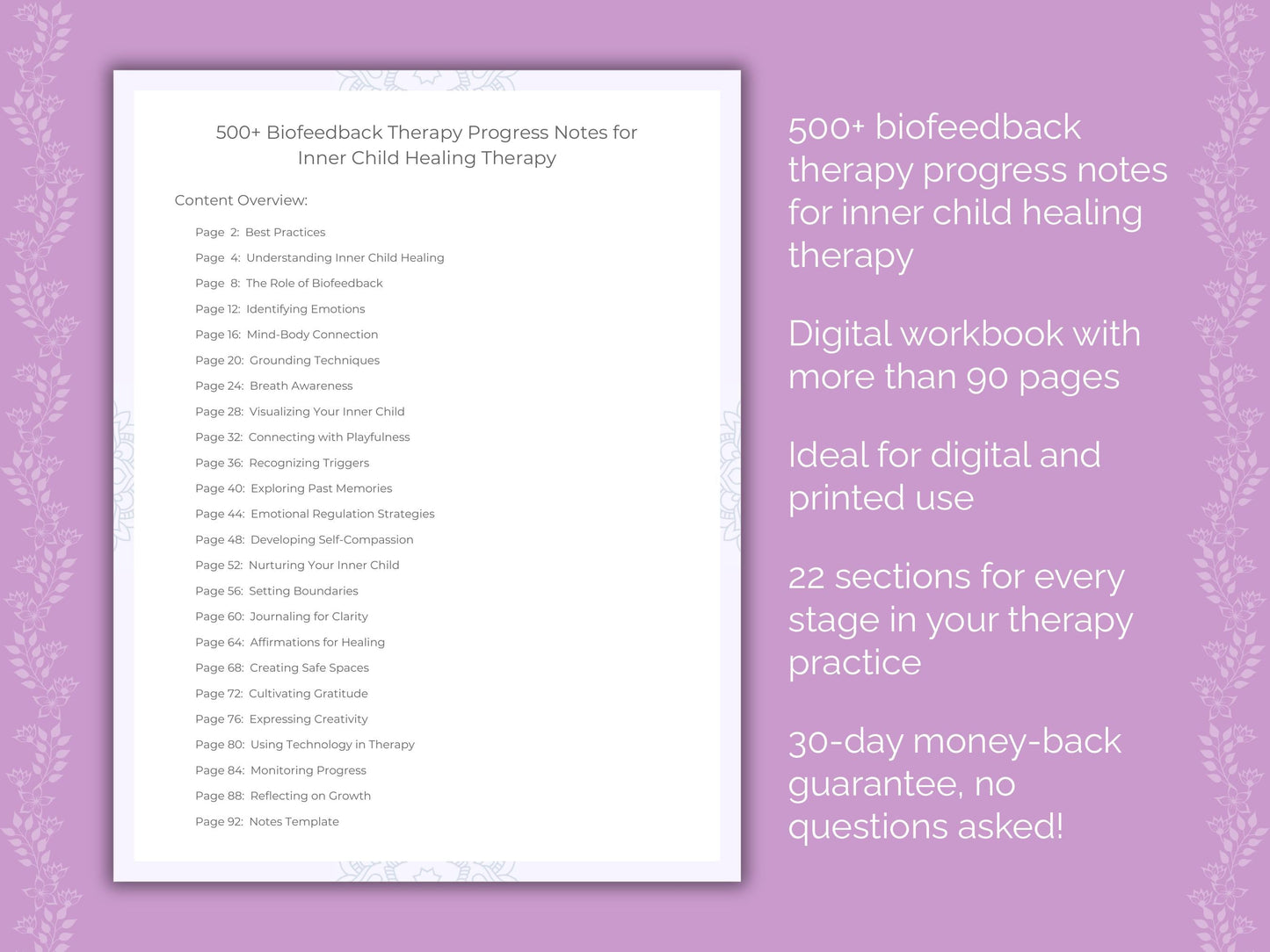 Inner Child Healing Biofeedback Therapy Therapist Worksheets