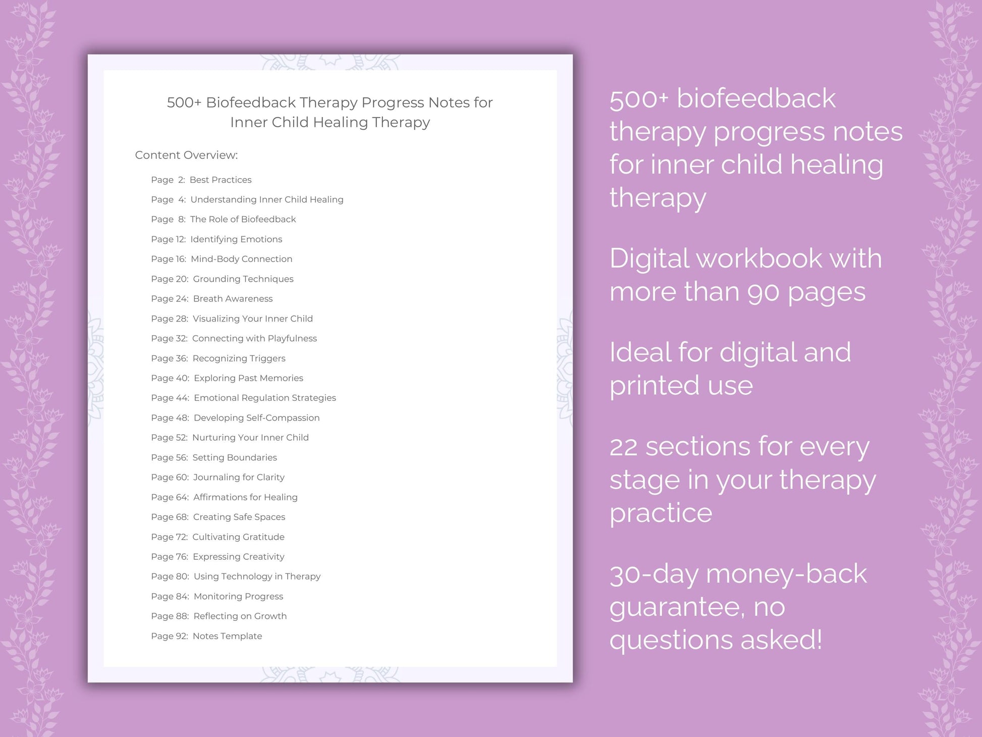 Inner Child Healing Biofeedback Therapy Therapist Worksheets