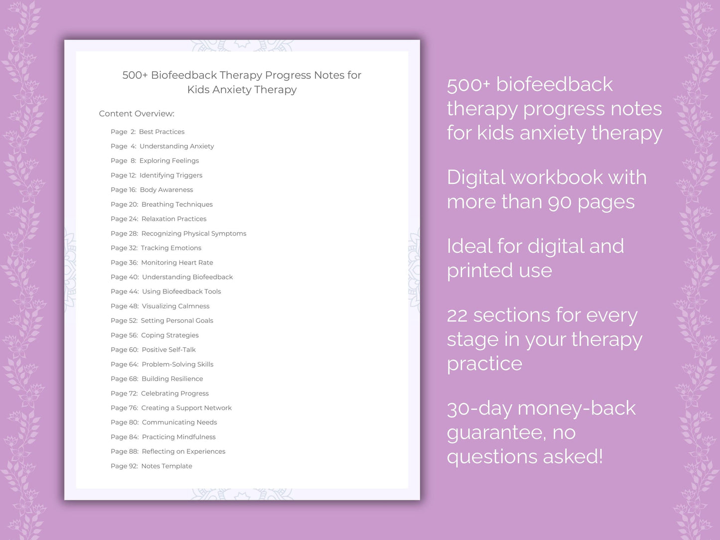 Kids Anxiety Biofeedback Therapy Therapist Worksheets