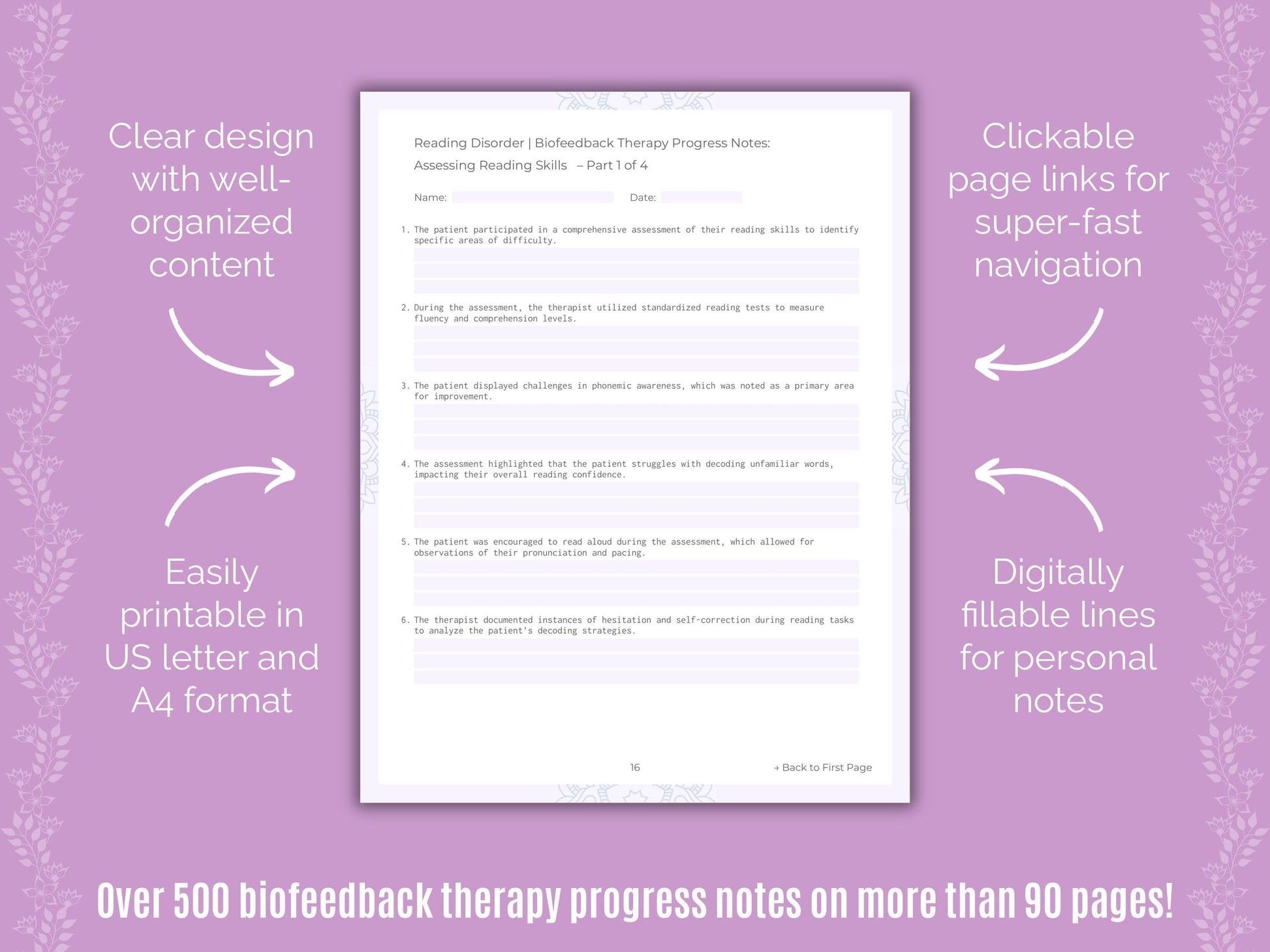 Reading Disorder Biofeedback Therapy Counseling Templates