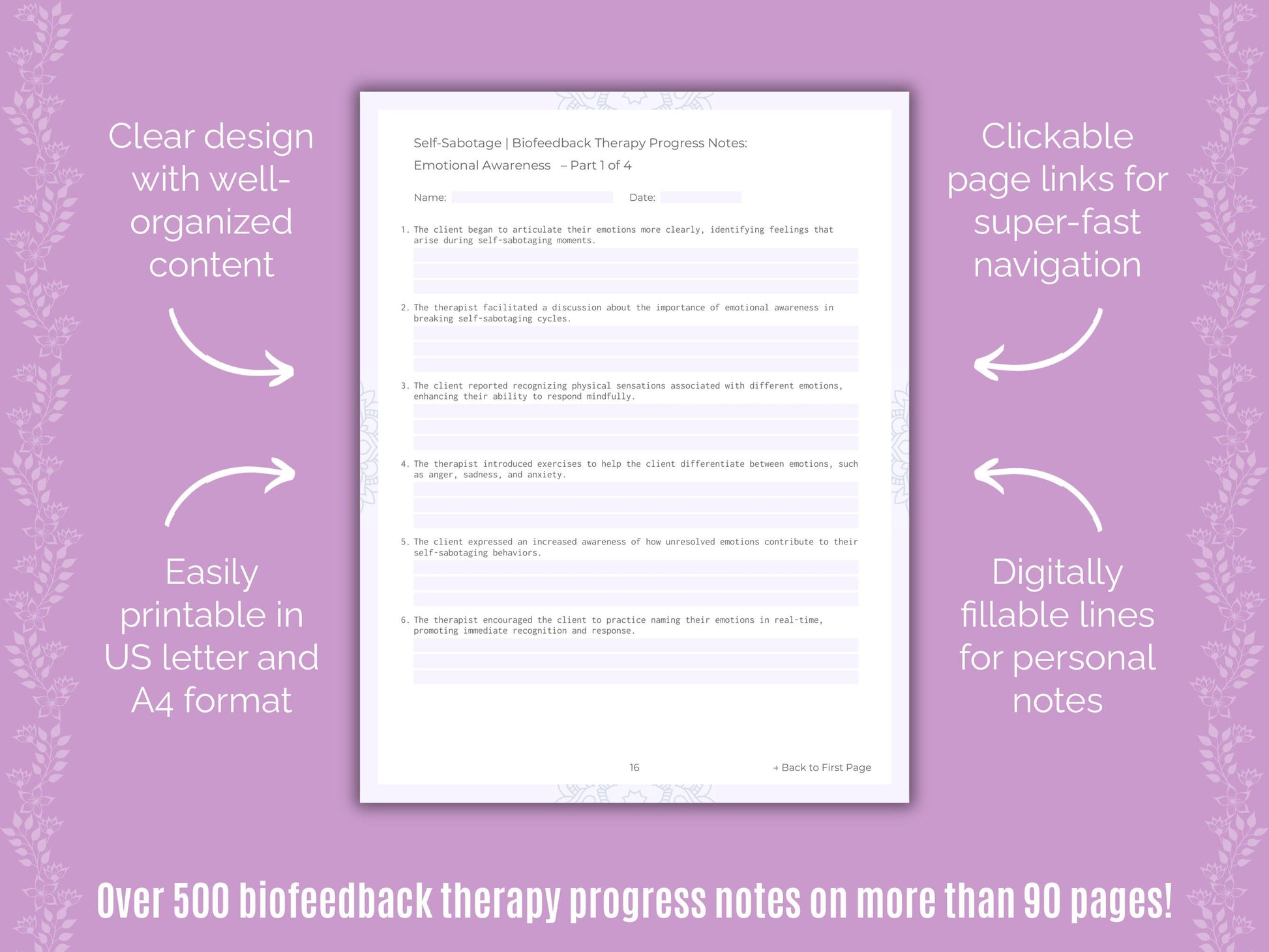 Self-Sabotage Biofeedback Therapy Counseling Templates