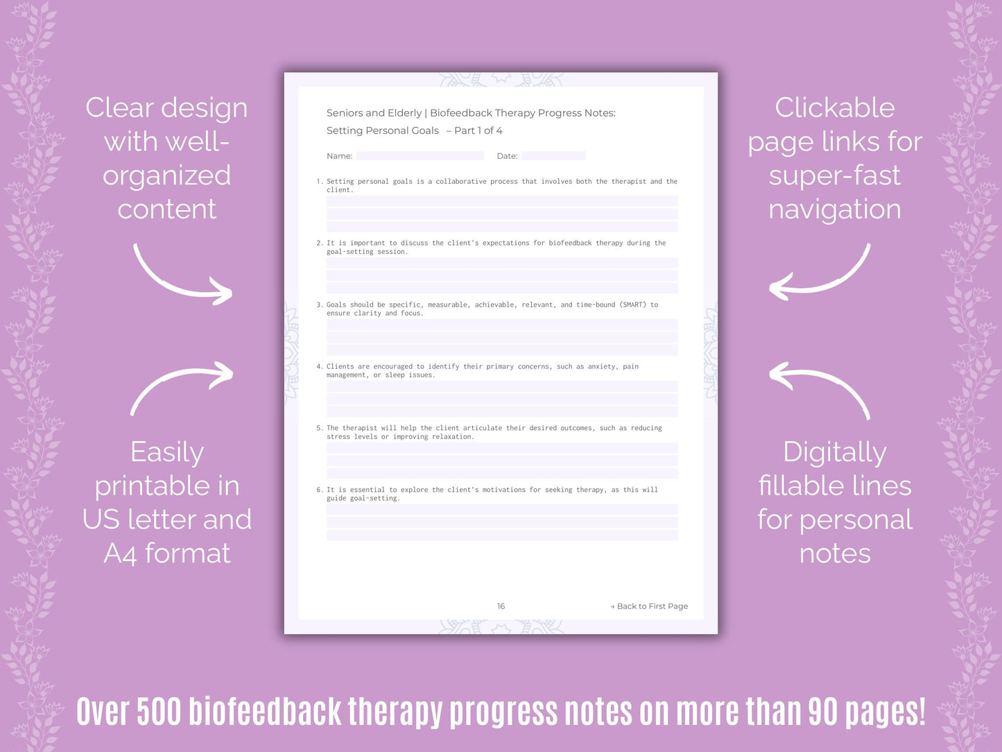 Seniors and Elderly Biofeedback Therapy Counseling Templates