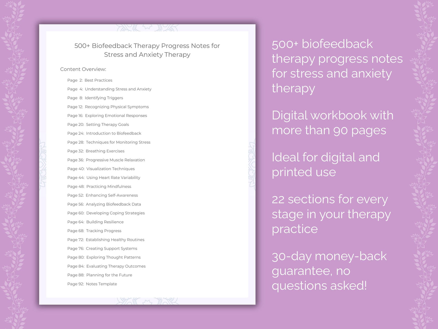 Stress and Anxiety Biofeedback Therapy Therapist Worksheets