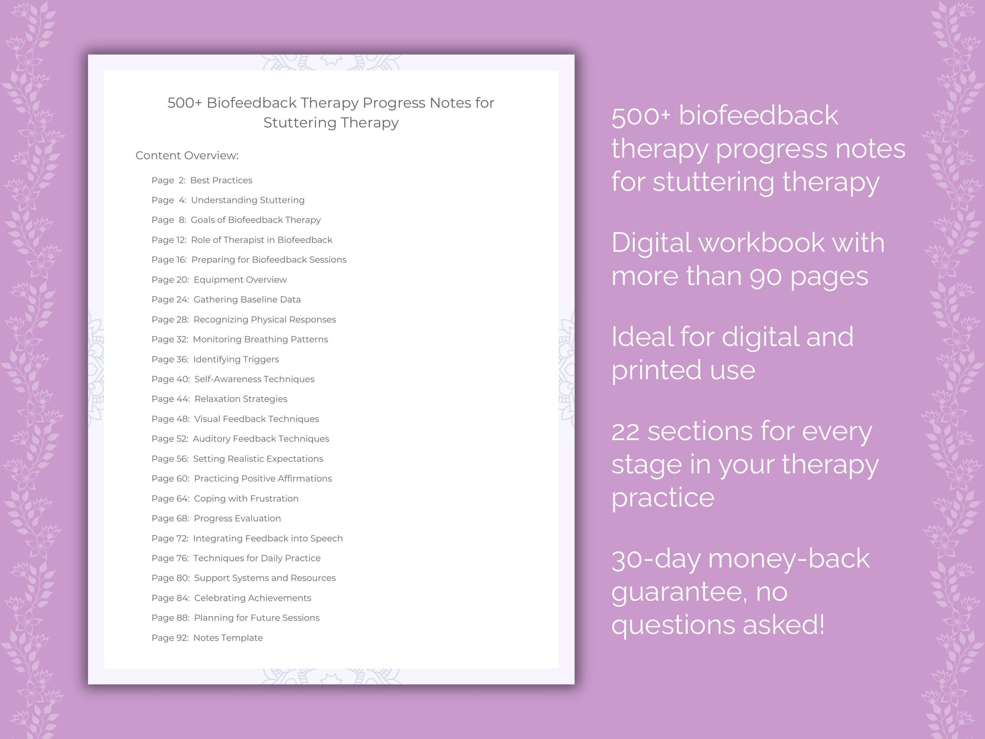 Stuttering Biofeedback Therapy Therapist Worksheets