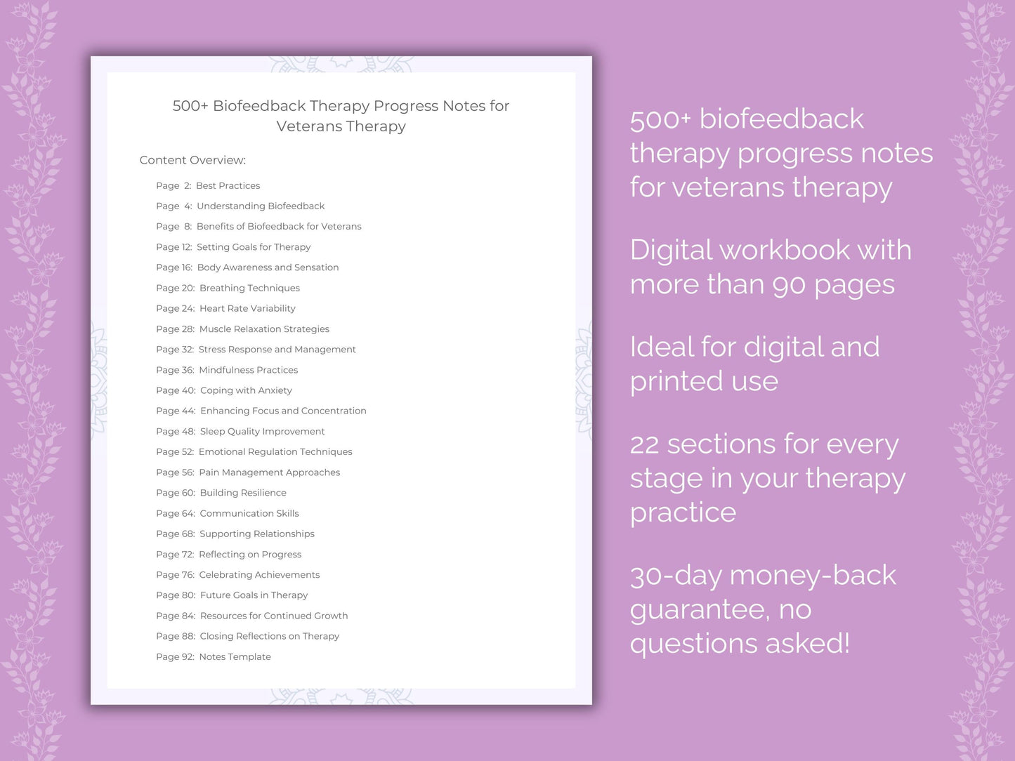 Veterans Biofeedback Therapy Therapist Worksheets