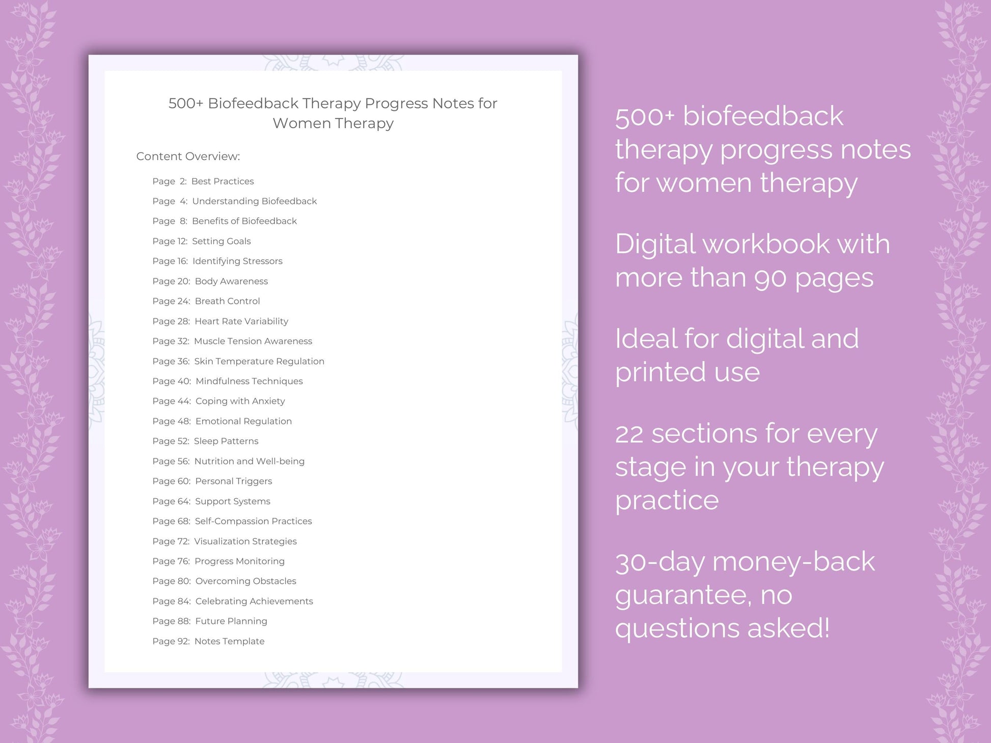 Women Biofeedback Therapy Therapist Worksheets