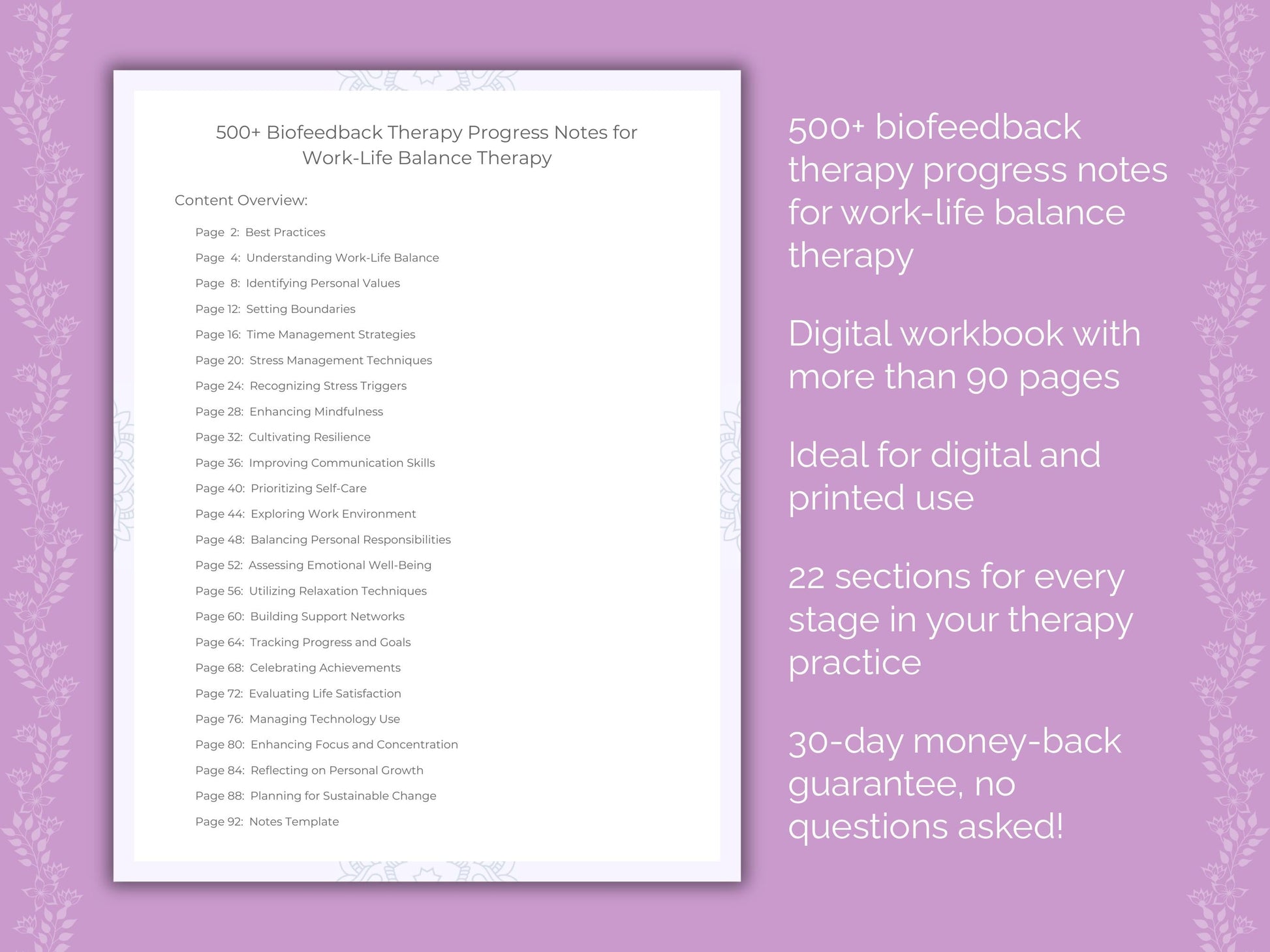 Work-Life Balance Biofeedback Therapy Therapist Worksheets