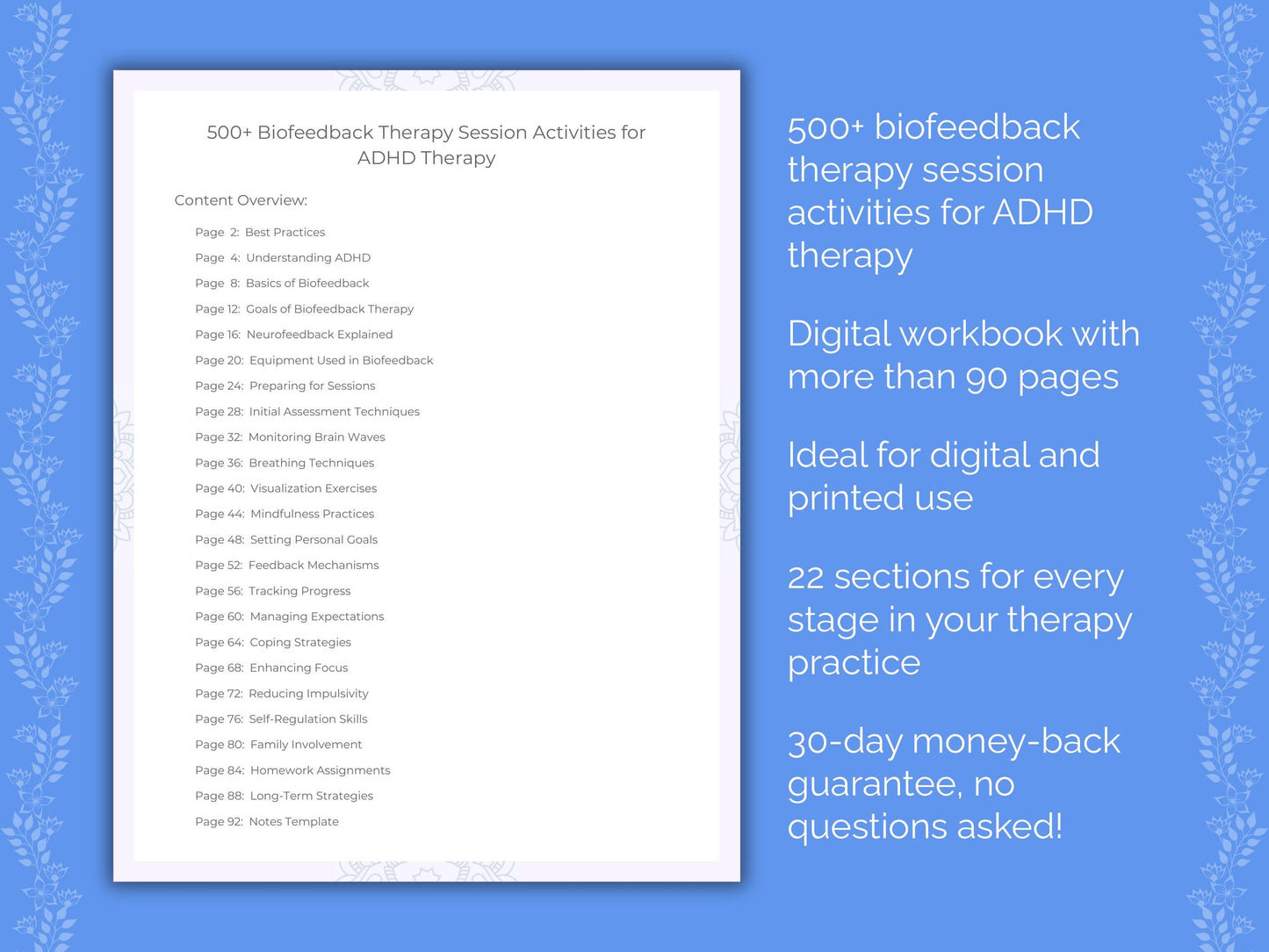 ADHD Biofeedback Therapy Therapist Worksheets