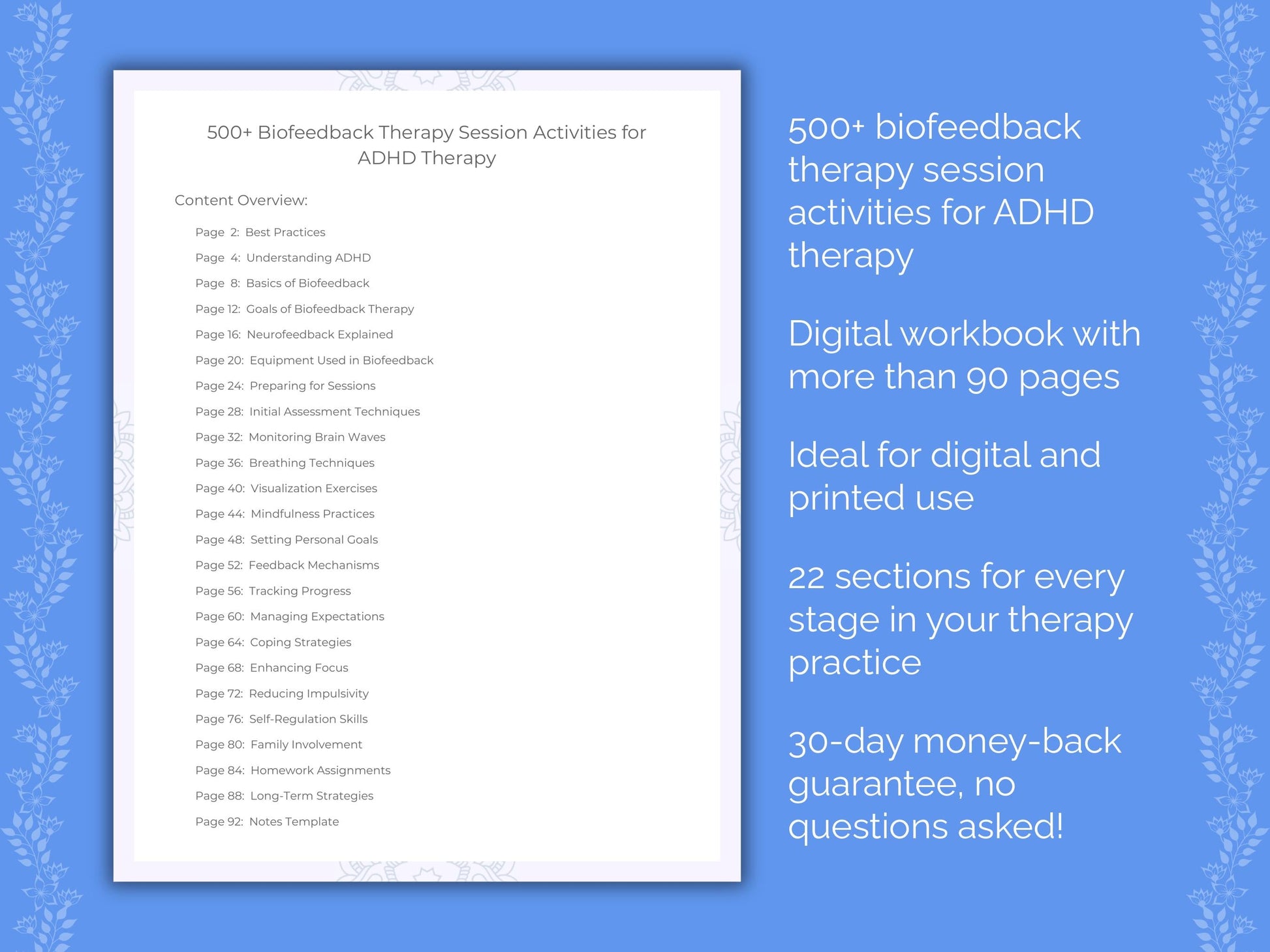 ADHD Biofeedback Therapy Therapist Worksheets