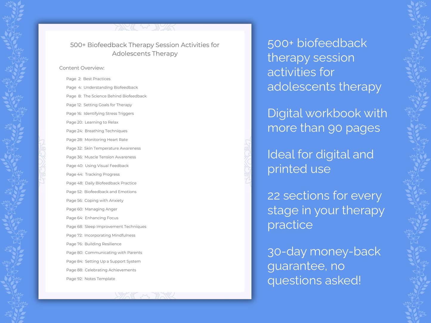 Adolescents Biofeedback Therapy Therapist Worksheets