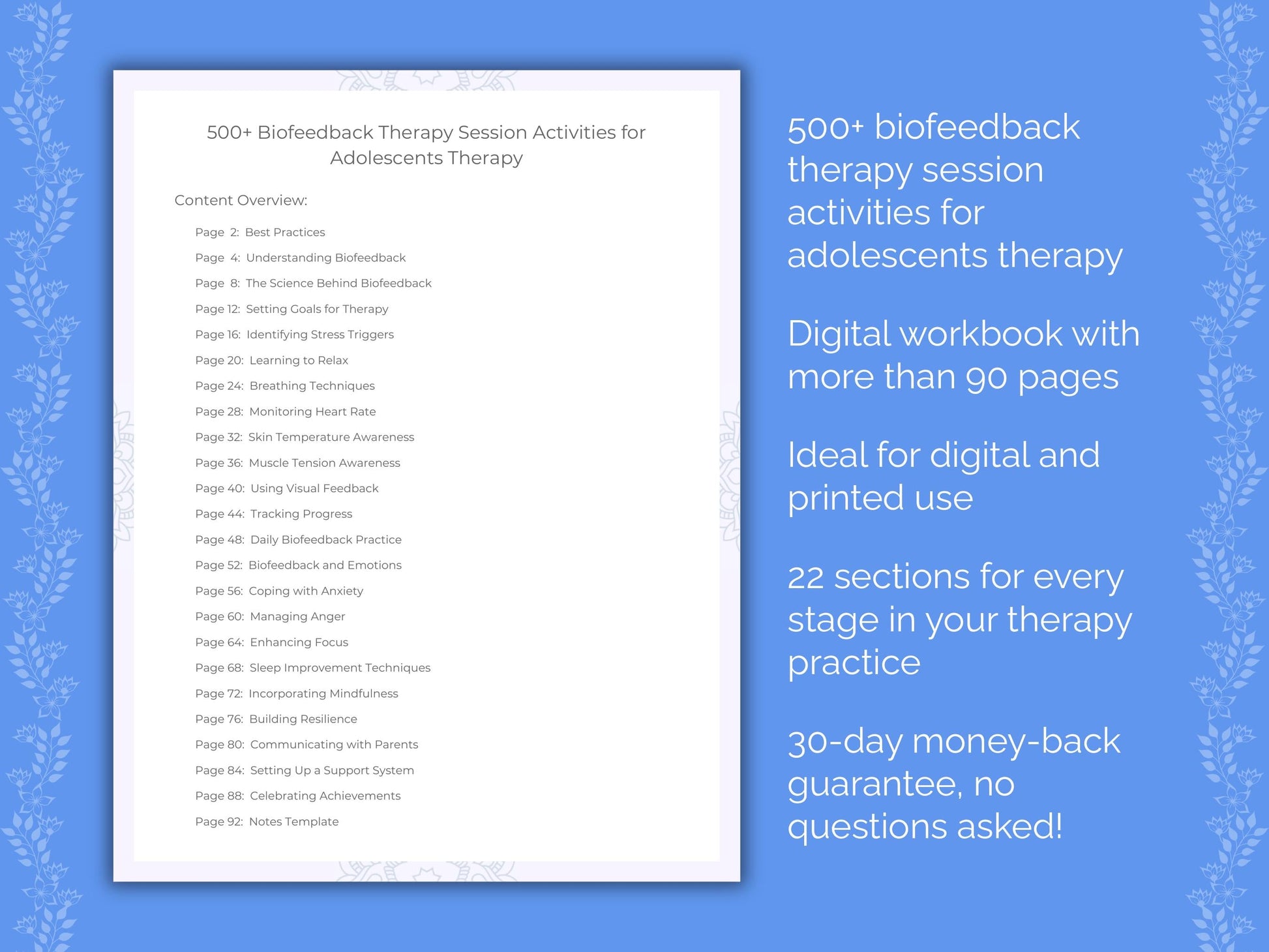 Adolescents Biofeedback Therapy Therapist Worksheets