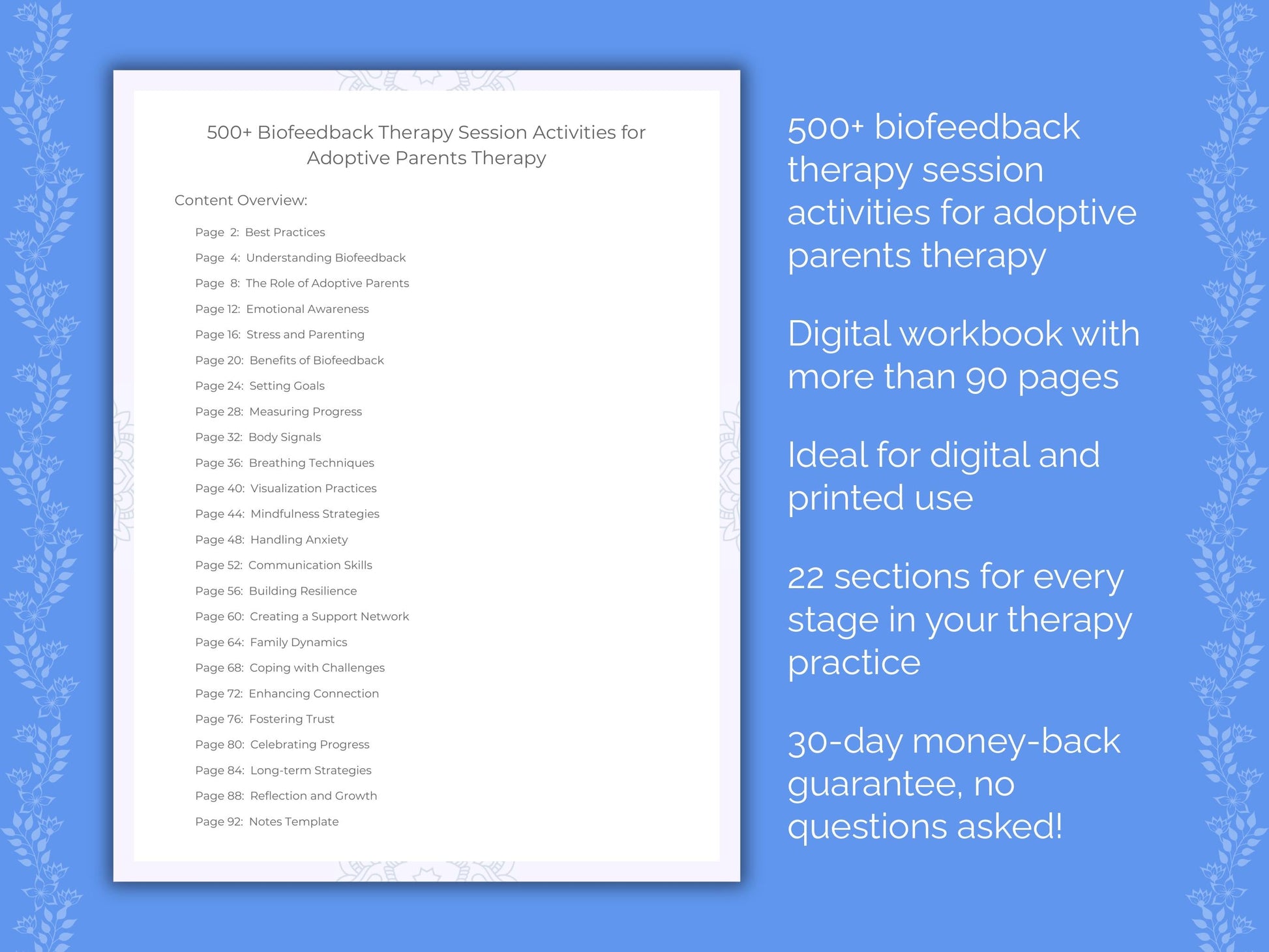 Adoptive Parents Biofeedback Therapy Therapist Worksheets