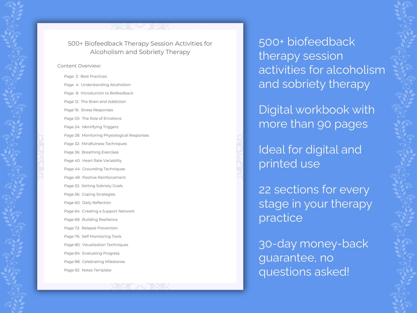 Alcoholism and Sobriety Biofeedback Therapy Therapist Worksheets