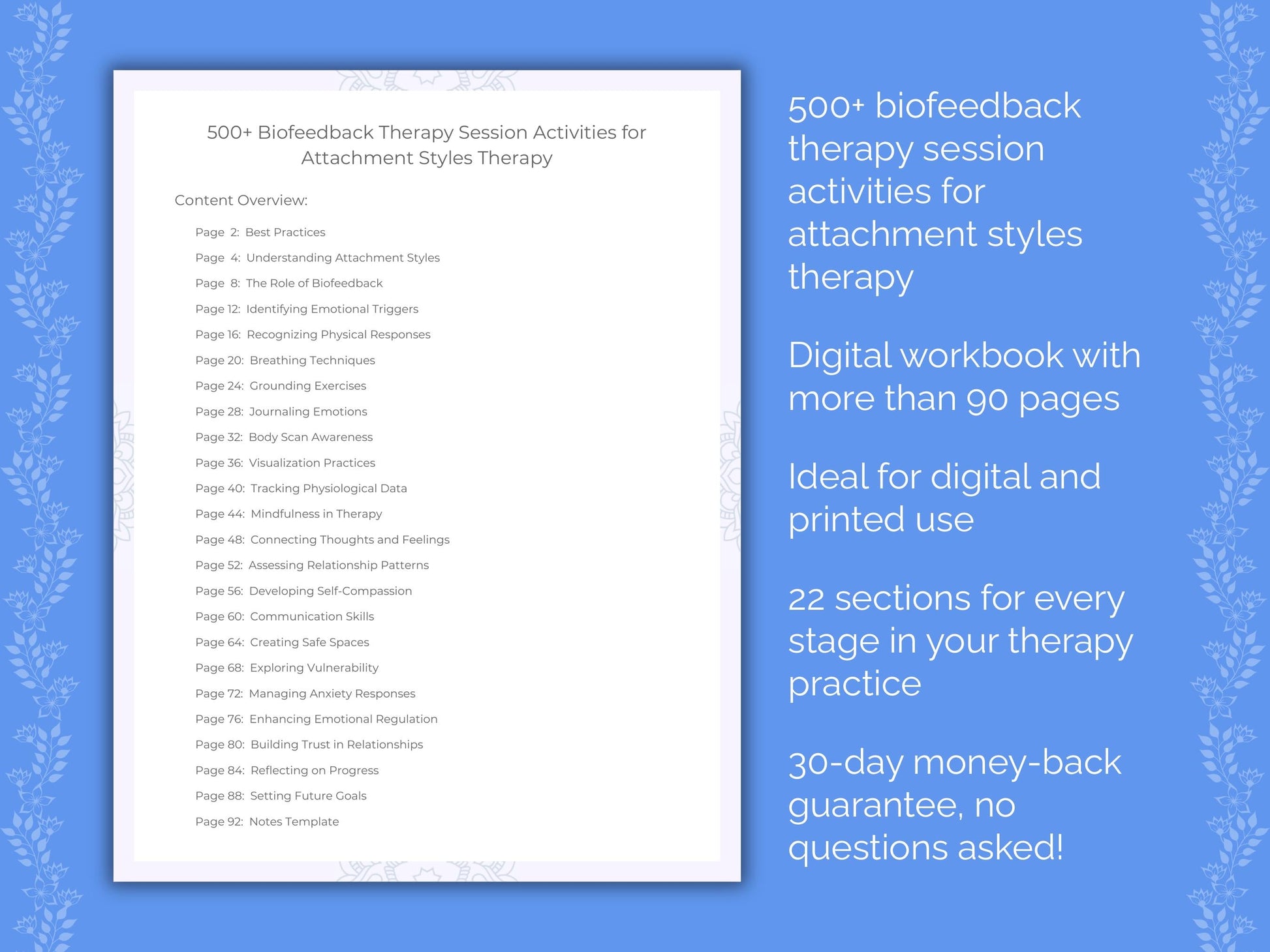 Attachment Styles Biofeedback Therapy Therapist Worksheets