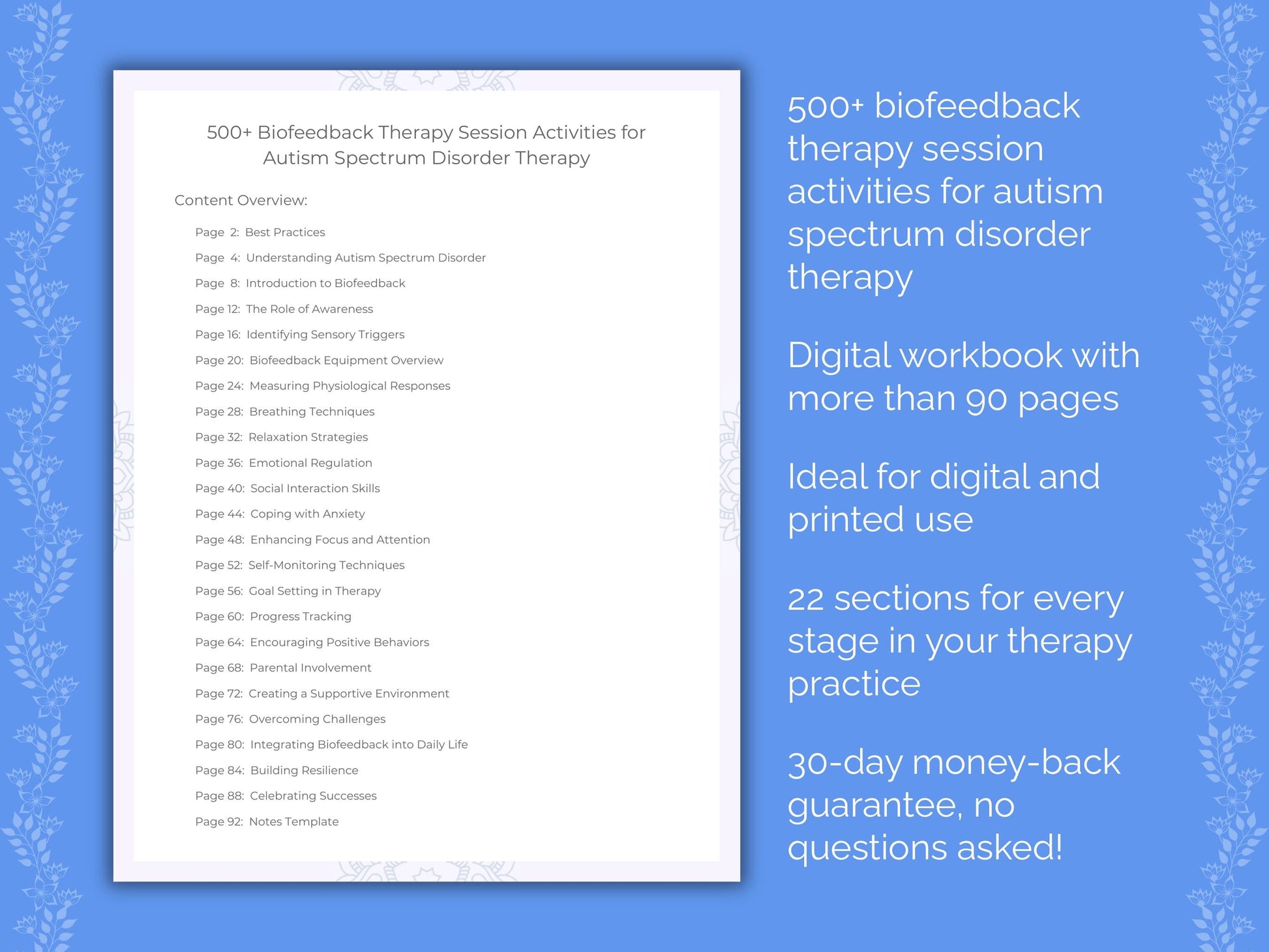 Autism Spectrum Disorder Biofeedback Therapy Therapist Worksheets