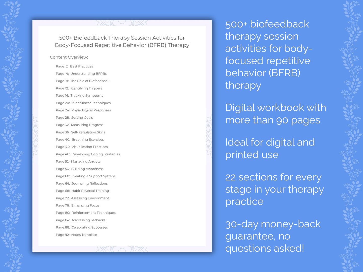 Body-Focused Repetitive Behavior (BFRB) Biofeedback Therapy Therapist Worksheets