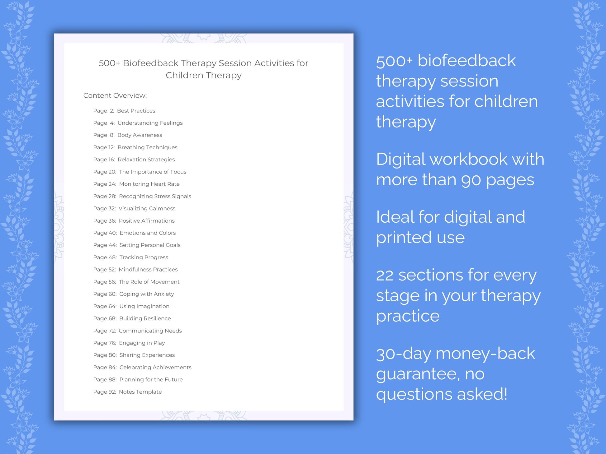 Children Biofeedback Therapy Therapist Worksheets