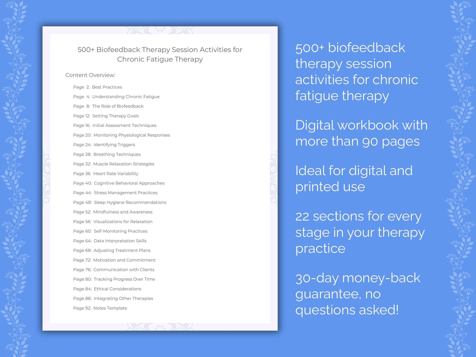 Chronic Fatigue Biofeedback Therapy Therapist Worksheets