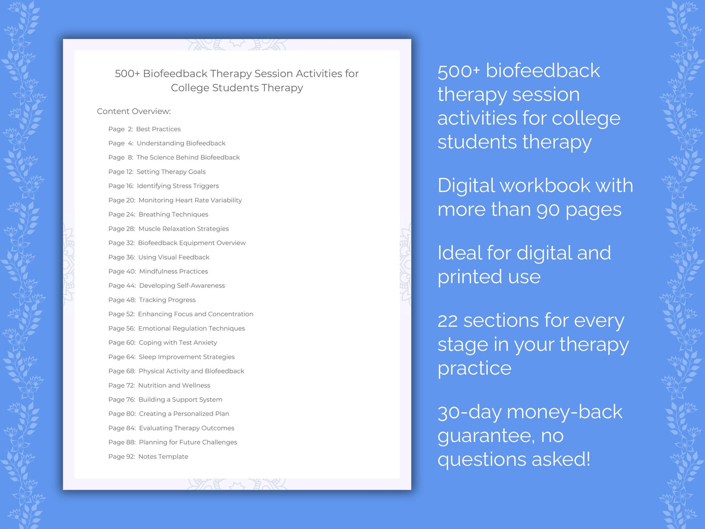 College Students Biofeedback Therapy Therapist Worksheets