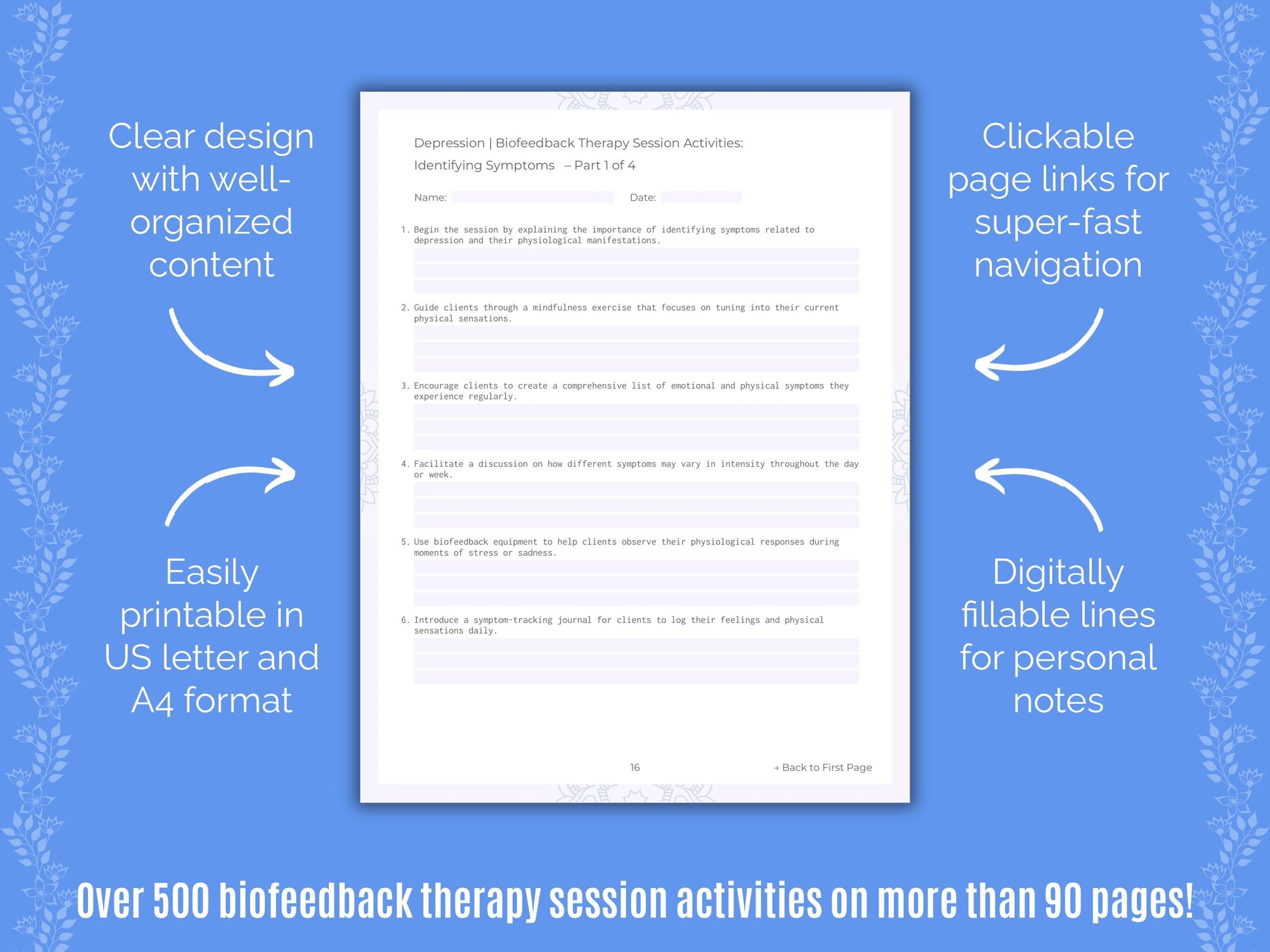 Depression Biofeedback Therapy Counseling Templates