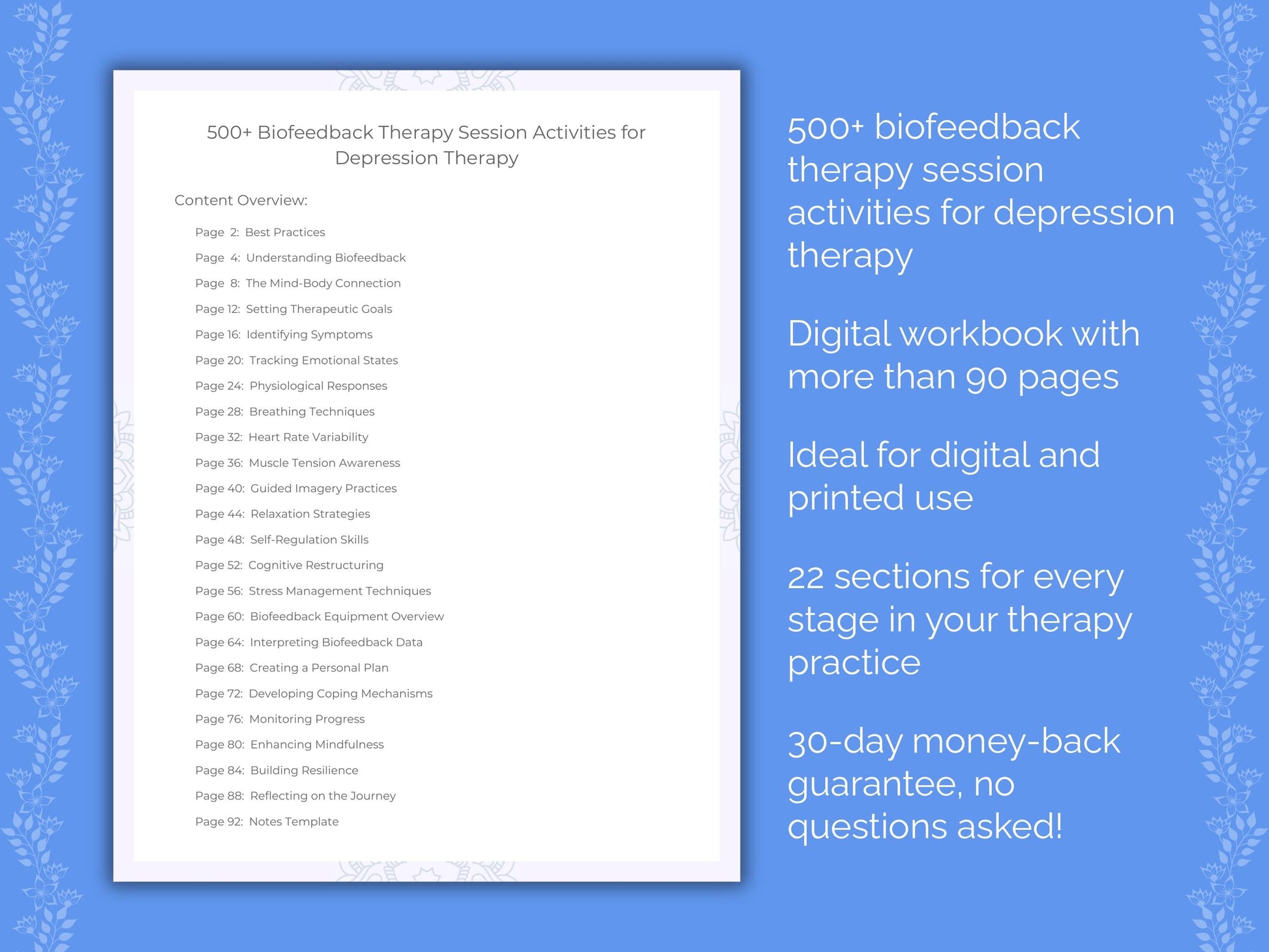 Depression Biofeedback Therapy Therapist Worksheets