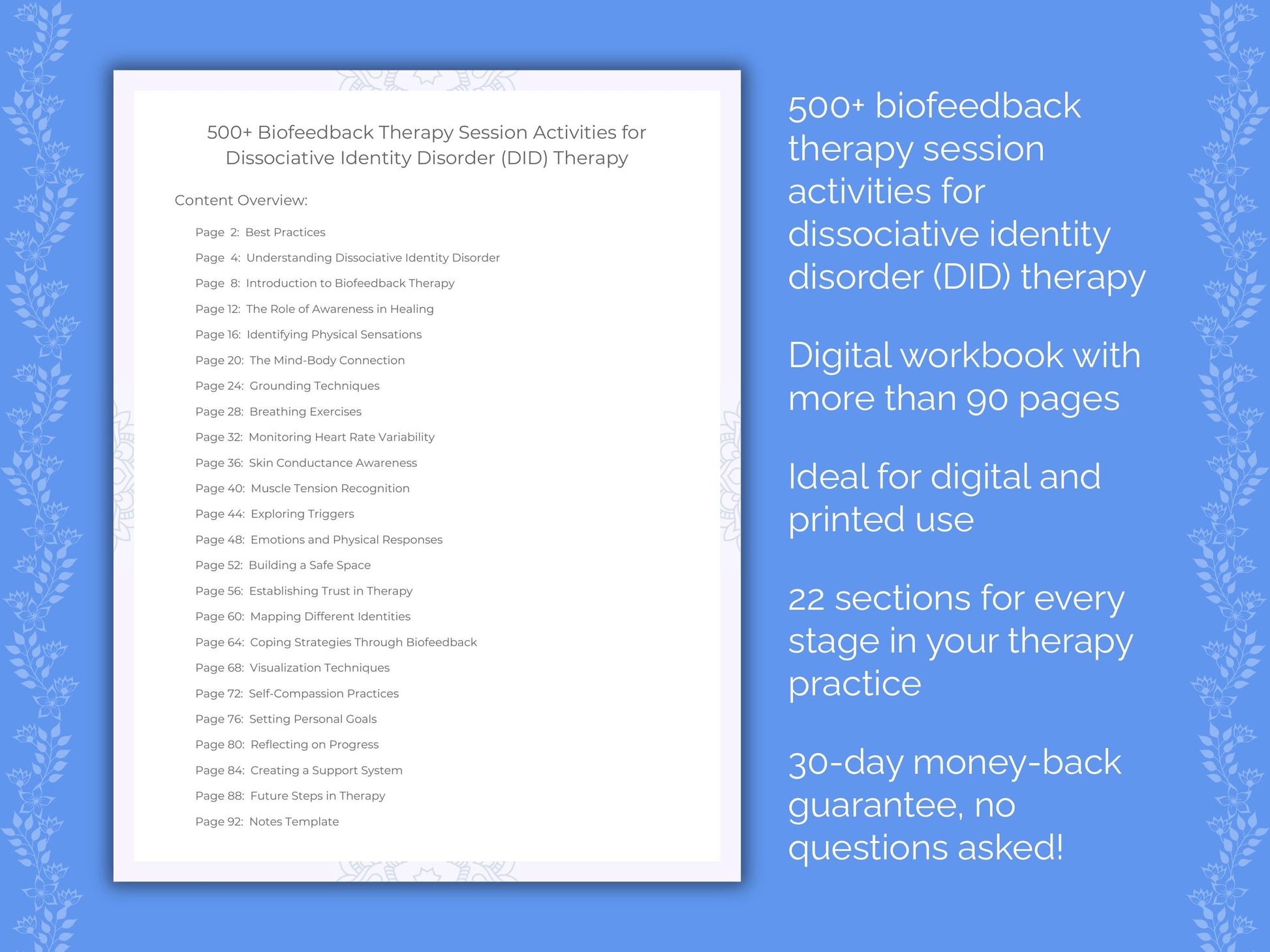 Dissociative Identity Disorder (DID) Biofeedback Therapy Therapist Worksheets