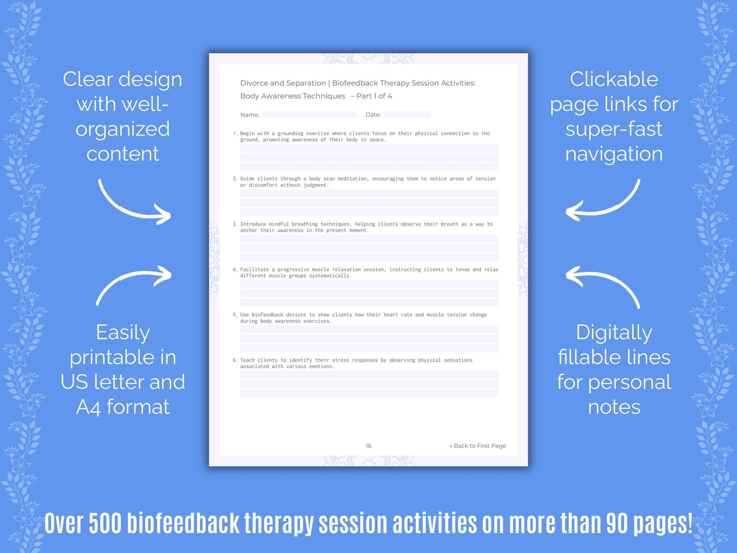 Divorce and Separation Biofeedback Therapy Counseling Templates