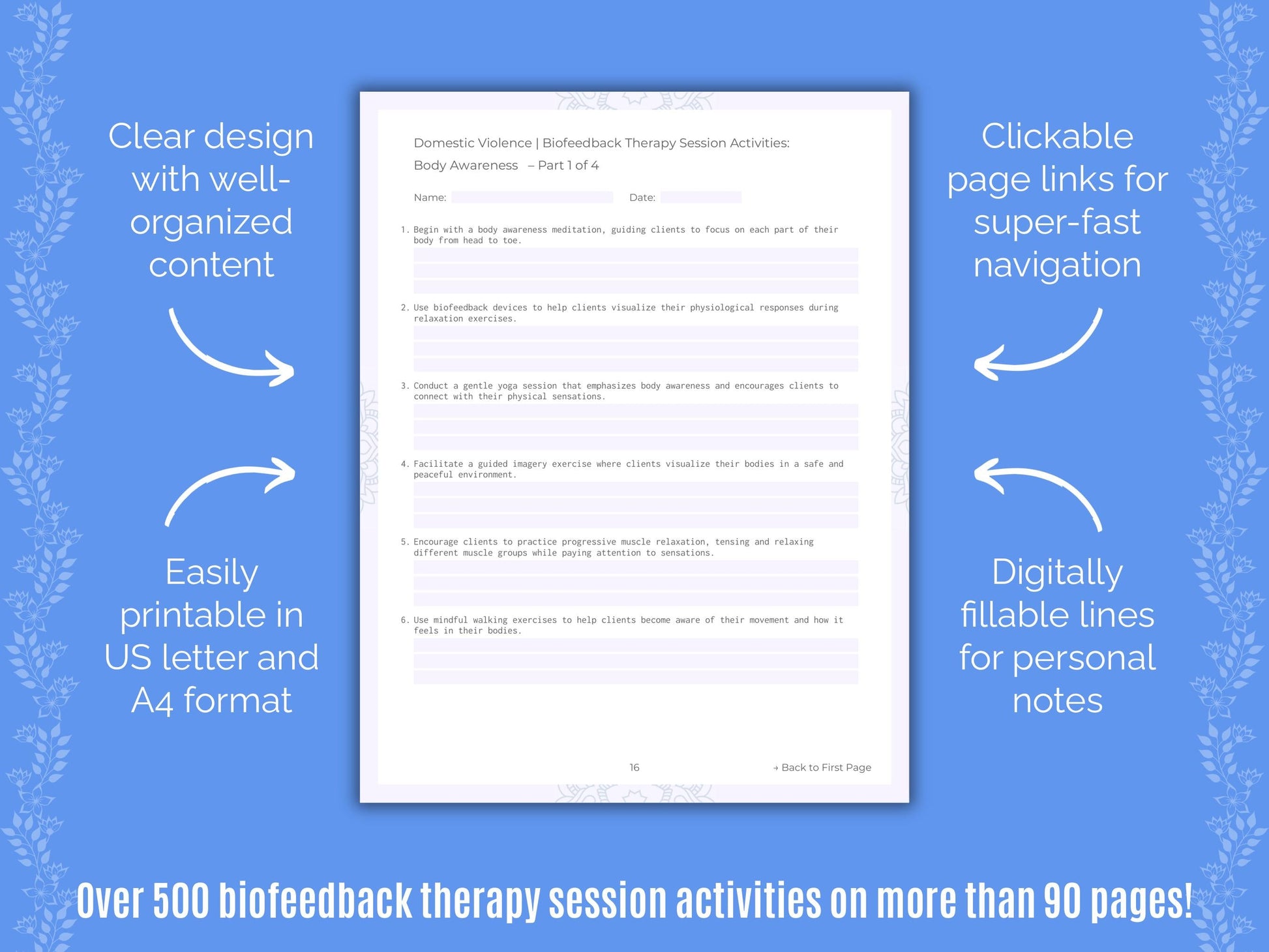 Domestic Violence Biofeedback Therapy Counseling Templates