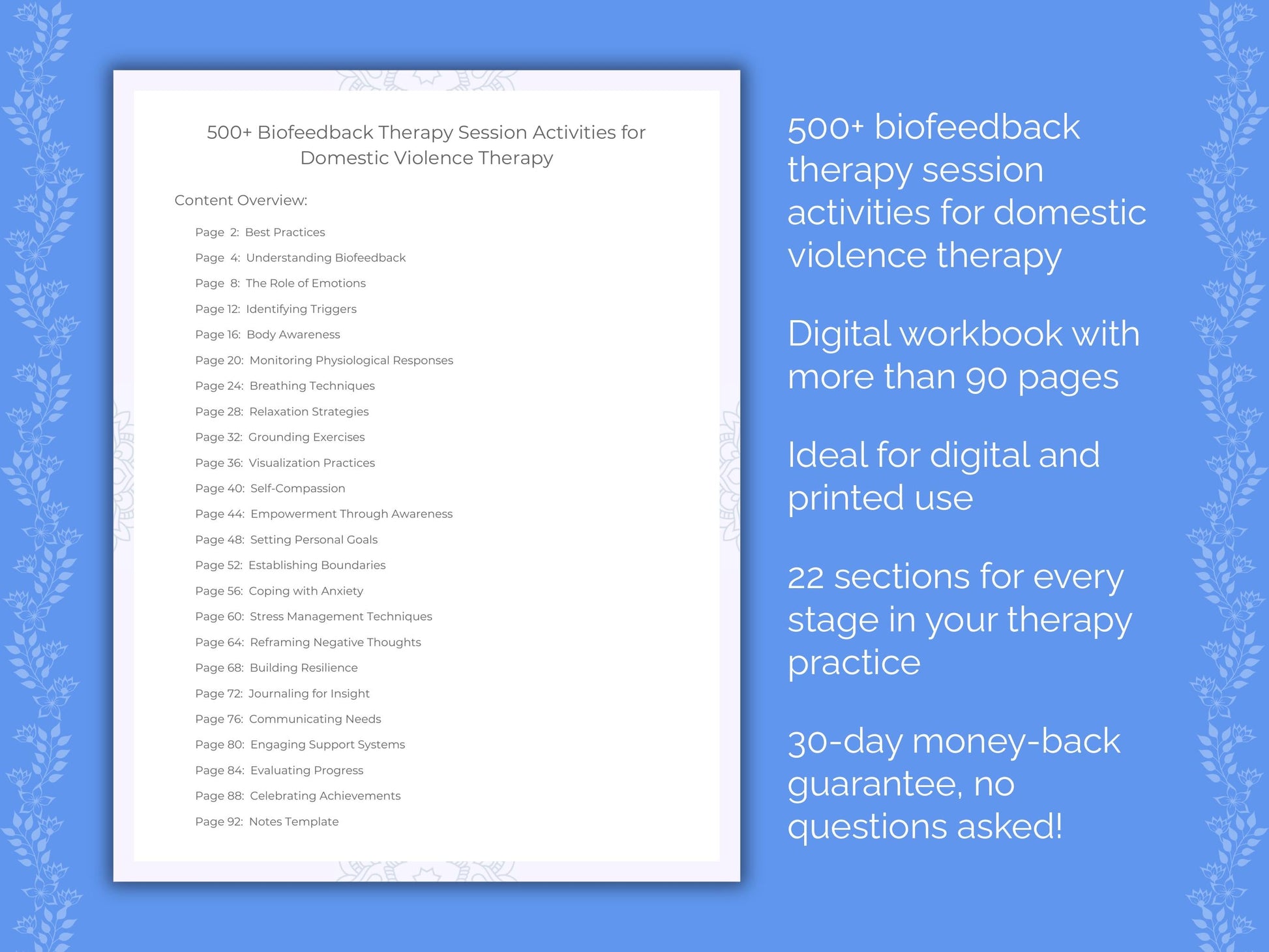 Domestic Violence Biofeedback Therapy Therapist Worksheets