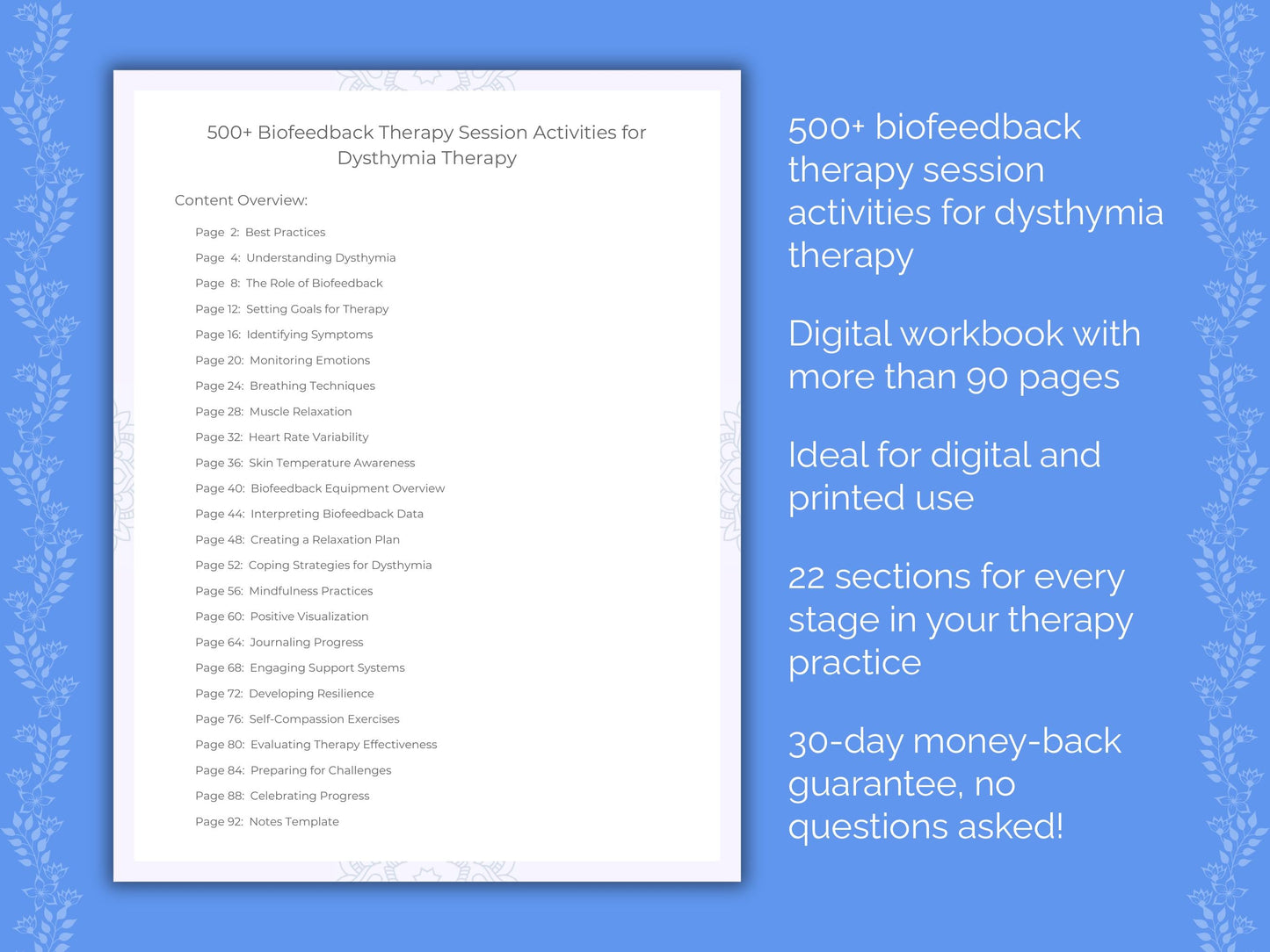 Dysthymia Biofeedback Therapy Therapist Worksheets