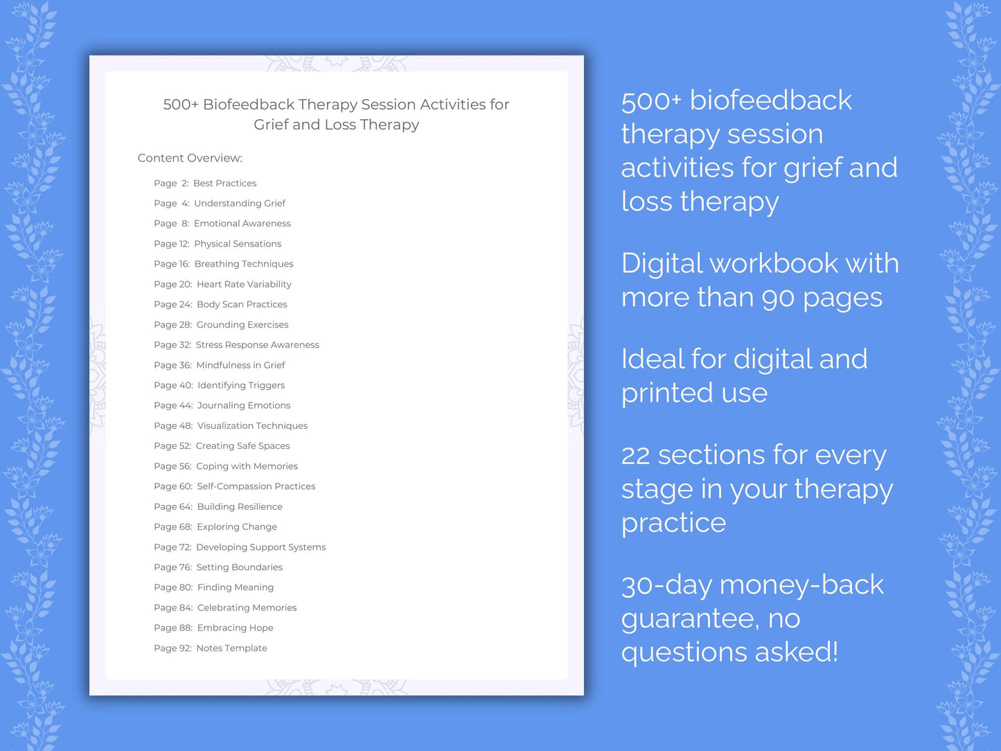 Grief and Loss Biofeedback Therapy Therapist Worksheets