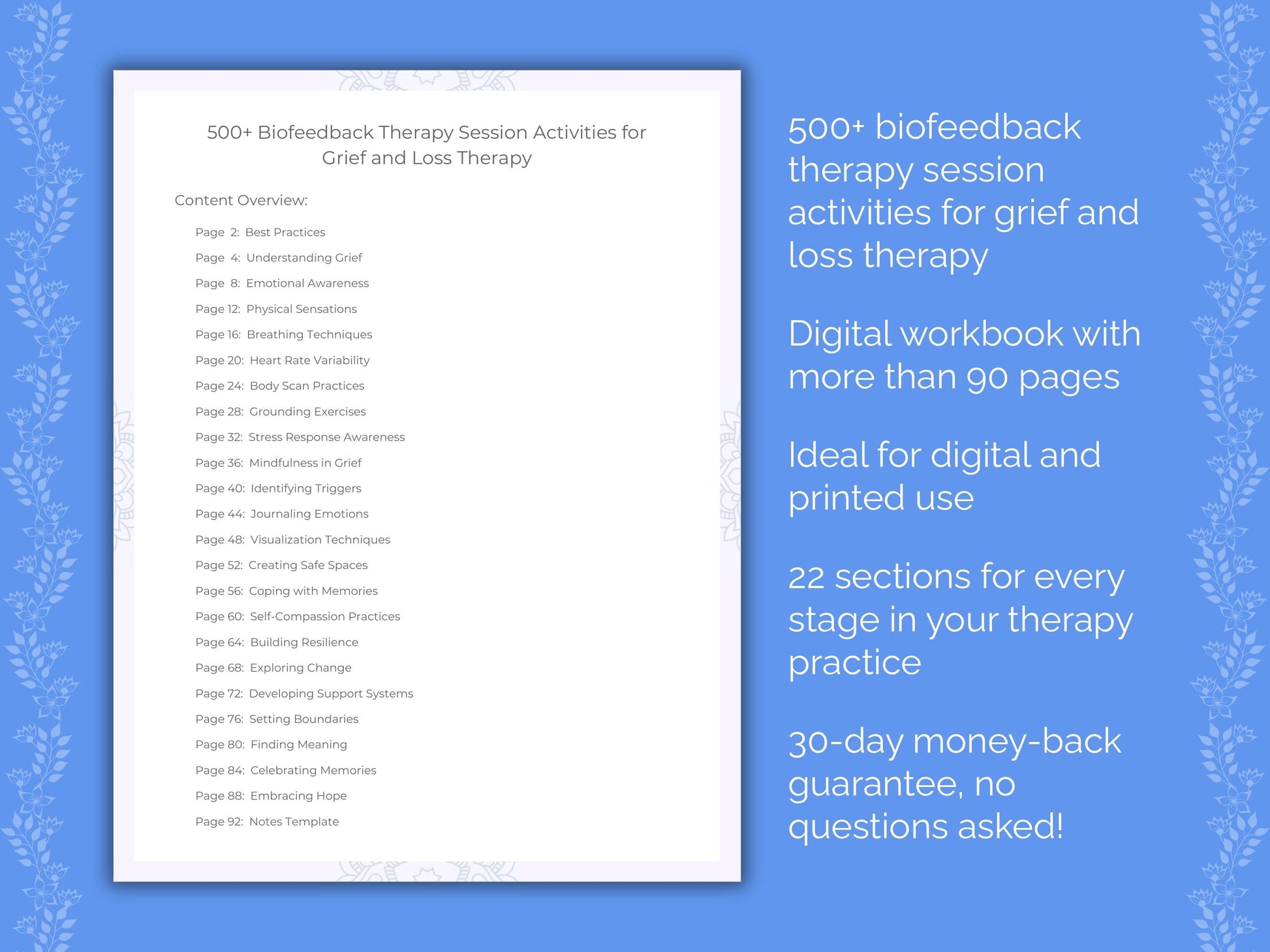 Grief and Loss Biofeedback Therapy Therapist Worksheets