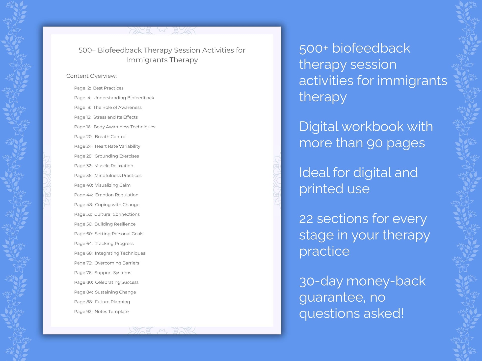 Immigrants Biofeedback Therapy Therapist Worksheets