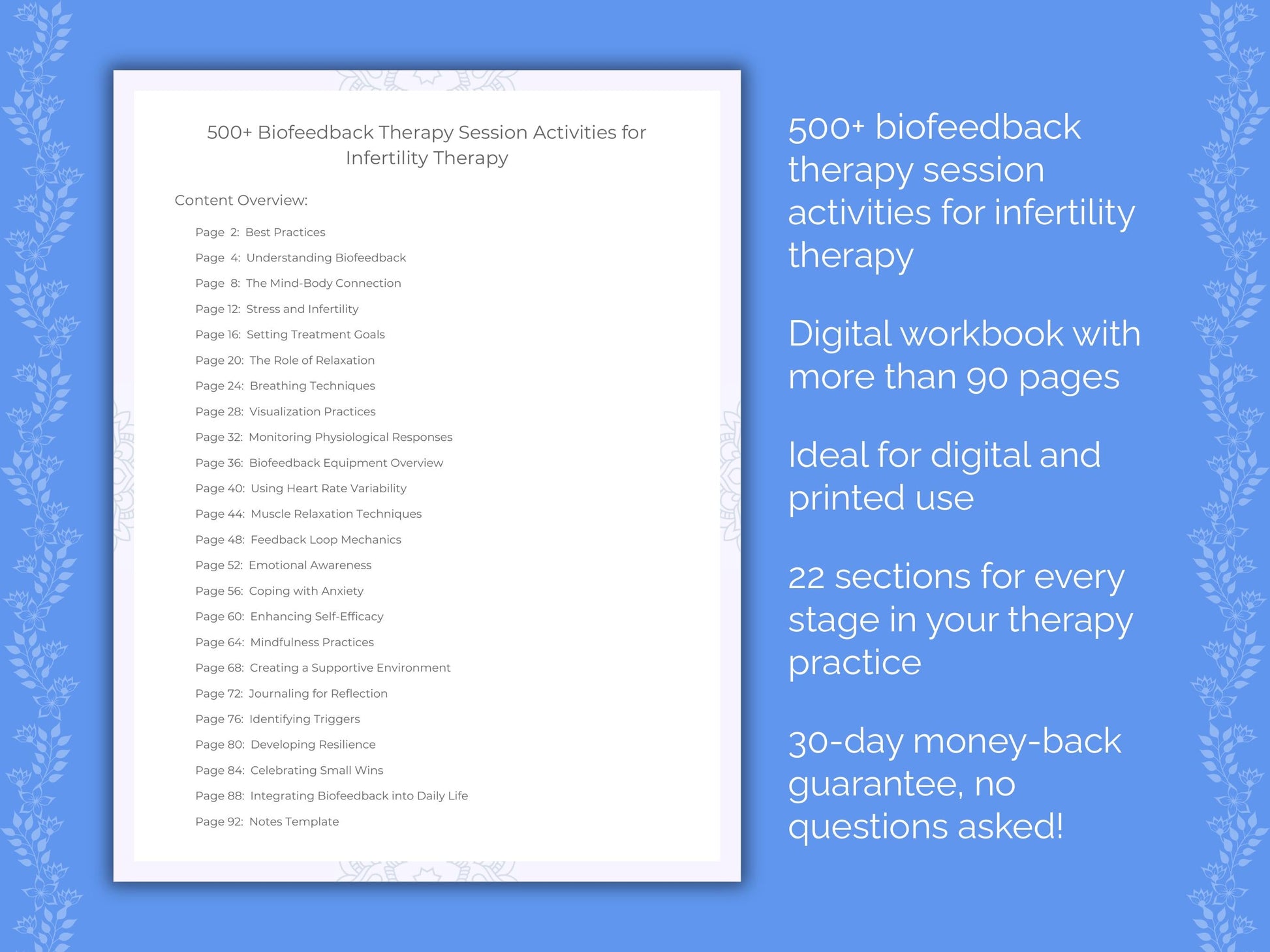 Infertility Biofeedback Therapy Therapist Worksheets