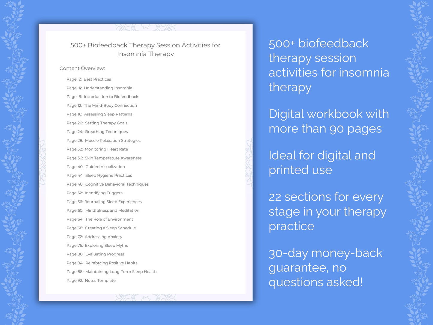 Insomnia Biofeedback Therapy Therapist Worksheets